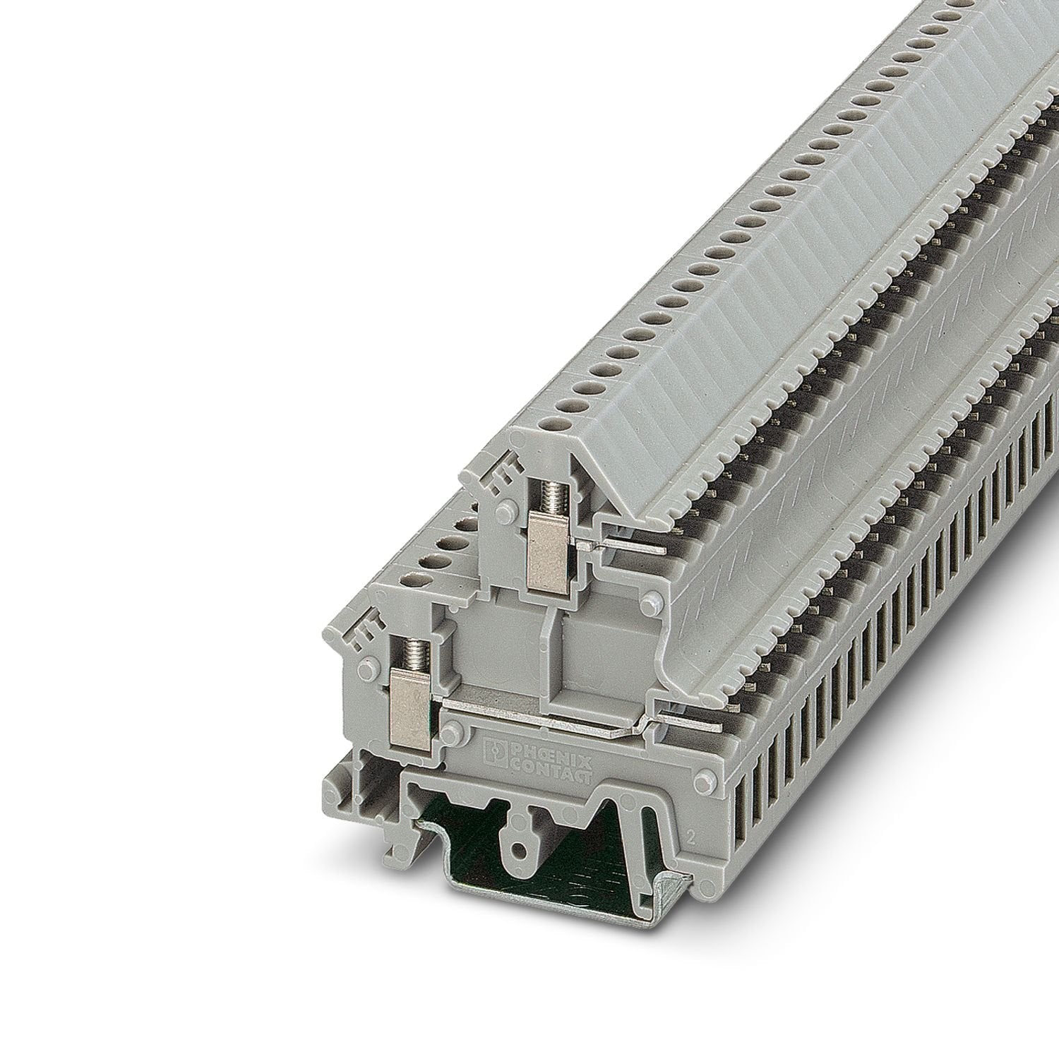 Double-level terminal block, Current and voltage are determined by the plug used., nom. voltage: 250 V, nominal current: 10 A, connection method: Screw/plug-in connection, 1st and 2nd level connection left, cross section: 0.2 mm 2 - 4 mm 2 , mounting type: NS 35/7,5, NS 35/15, NS 32, color: gray