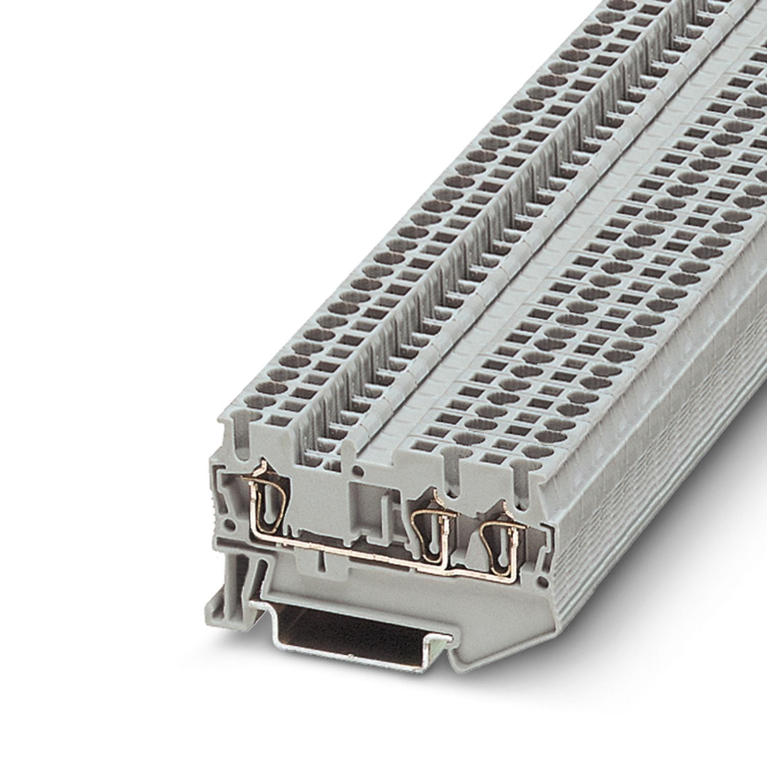 Feed-through terminal block, nom. voltage: 800 V, nominal current: 24 A, number of connections: 3, connection method: Spring-cage connection, Rated cross section: 2.5 mm 2 , cross section: 0.08 mm 2 - 4 mm 2 , mounting type: NS 35/7,5, NS 35/15, color: gray