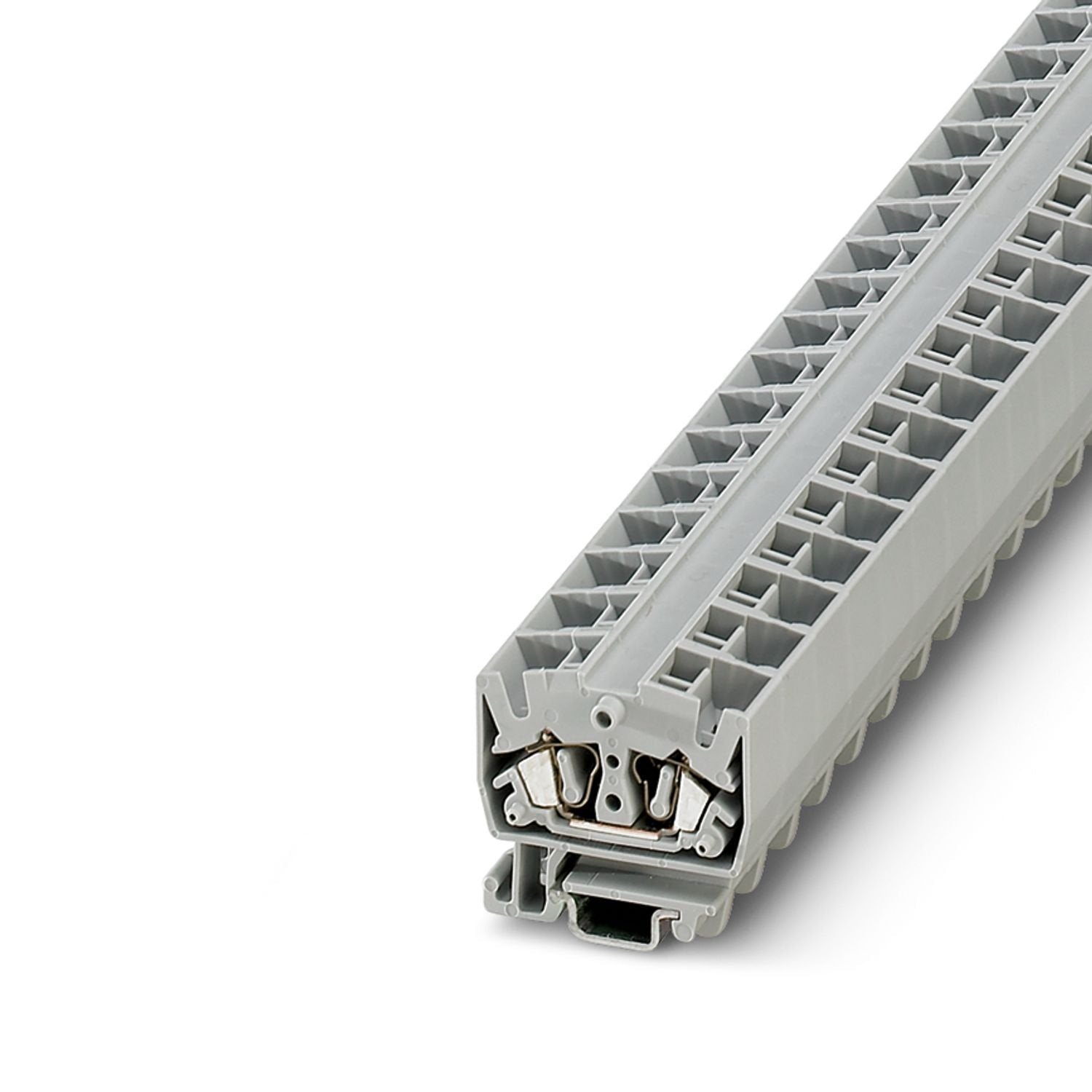 Mini feed-through terminal block, nom. voltage: 800 V, nominal current: 24 A, number of connections: 4, connection method: Spring-cage connection, Rated cross section: 2.5 mm 2 , 1 level, cross section: 0.08 mm 2 - 4 mm 2 , mounting type: NS 15, color: gray