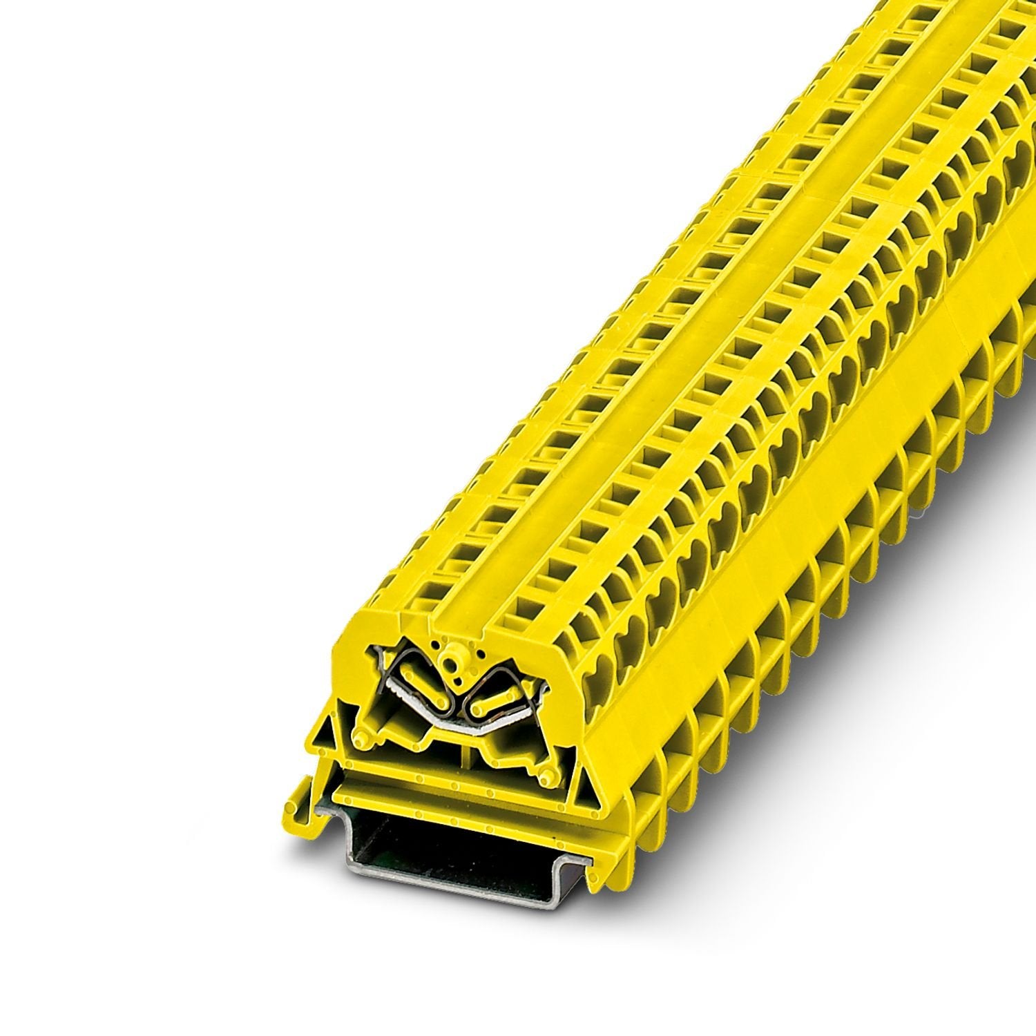 Mini feed-through terminal block, nom. voltage: 800 V, nominal current: 24 A, number of connections: 4, connection method: Spring-cage connection, Rated cross section: 2.5 mm 2 , 1 level, cross section: 0.08 mm 2 - 4 mm 2 , mounting type: NS 35/7,5, NS 35/15, color: yellow
