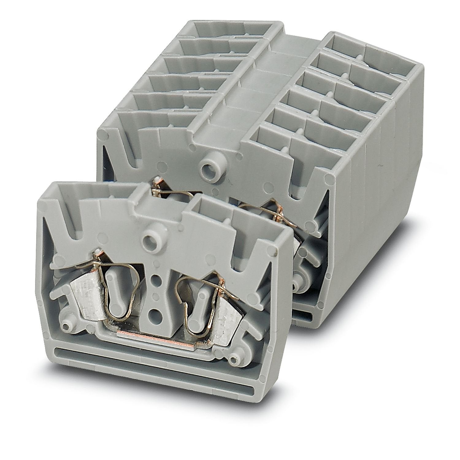 Mini feed-through terminal block, Mounting in conjunction with flange or securing pin terminal, nom. voltage: 800 V, nominal current: 24 A, number of connections: 2, connection method: Spring-cage connection, Rated cross section: 2.5 mm 2 , 1 level, cross section: 0.08 mm 2 - 4 mm 2 , mounting type: other, color: gray