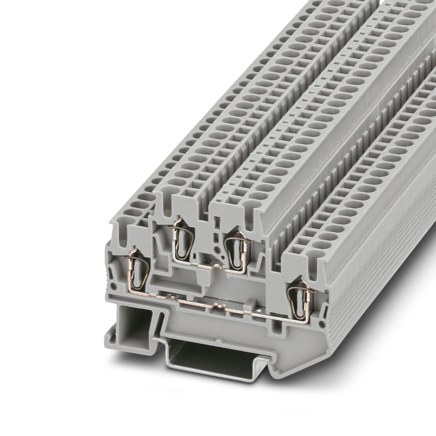 Double-level spring-cage terminal block, for installing components that can be individually selected, nom. voltage: 500 V, nominal current: 22 A, 1st and 2nd level, connection method: Spring-cage connection, Rated cross section: 2.5 mm 2 , cross section: 0.08 mm 2 - 4 mm 2 , mounting: NS 35/7,5, NS 35/15, color: gray