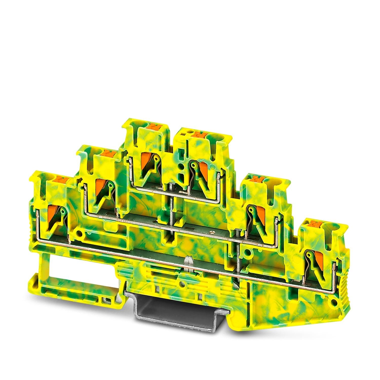Protective conductor terminal block, number of connections: 6, connection method: Push-in connection, 1st, 2nd and 3rd level, cross section: 0.14 mm 2 - 4 mm 2 , mounting type: NS 35/7,5, NS 35/15, color: green-yellow