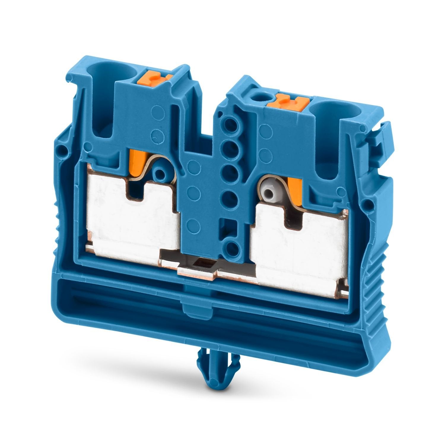 Mini feed-through terminal block, nom. voltage: 800 V, nominal current: 24 A, number of connections: 2, number of positions: 1, connection method: Push-in connection, Rated cross section: 2.5 mm 2 , cross section: 0.14 mm 2 - 4 mm 2 , mounting type: Mounting using securing pins, color: blue