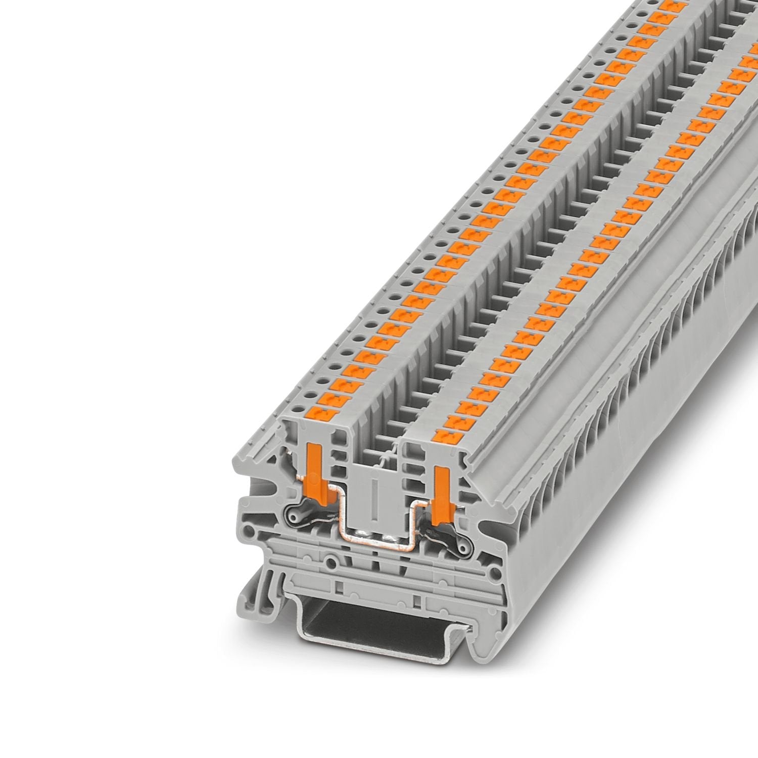 Feed-through terminal block, nom. voltage: 800 V, nominal current: 24 A, number of connections: 2, number of positions: 1, connection method: Push-in connection, Rated cross section: 2.5 mm 2 , cross section: 0.14 mm 2 - 4 mm 2 , mounting type: NS 35/7,5, NS 35/15, color: gray