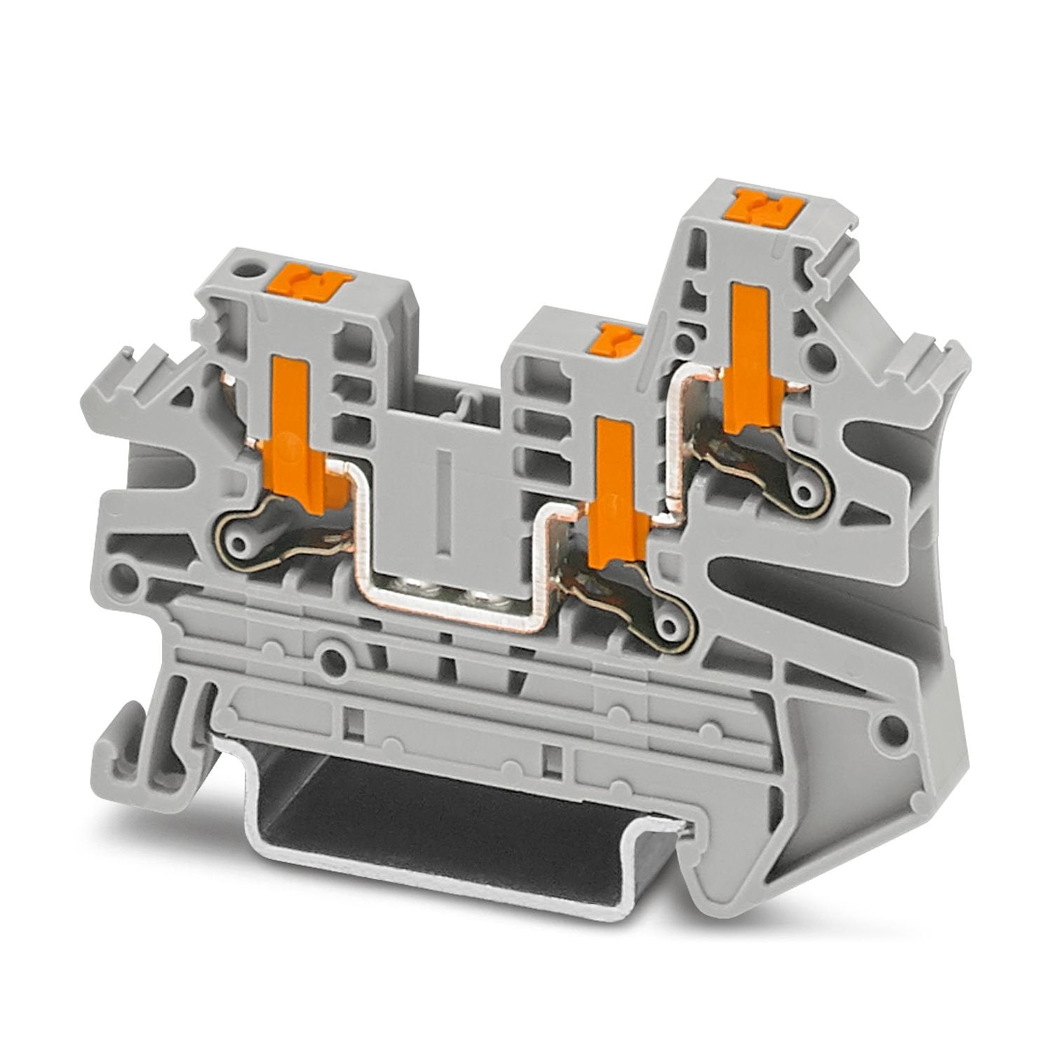 Feed-through terminal block, nom. voltage: 800 V, nominal current: 24 A, number of connections: 3, connection method: Push-in connection, Rated cross section: 2.5 mm 2 , cross section: 0.14 mm 2 - 4 mm 2 , mounting type: NS 35/7,5, NS 35/15, color: gray