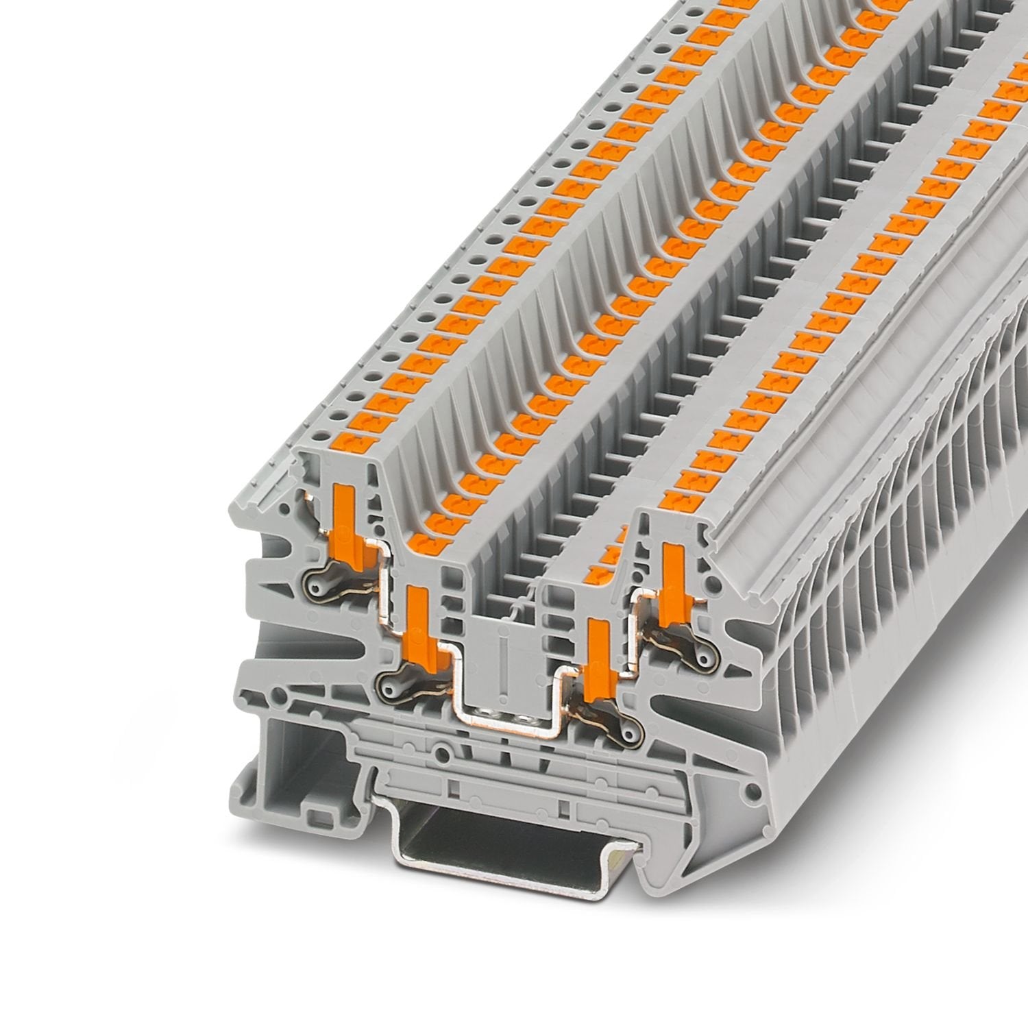 Feed-through terminal block, nom. voltage: 800 V, nominal current: 24 A, number of connections: 4, connection method: Push-in connection, Rated cross section: 2.5 mm 2 , cross section: 0.14 mm 2 - 4 mm 2 , mounting type: NS 35/7,5, NS 35/15, color: gray