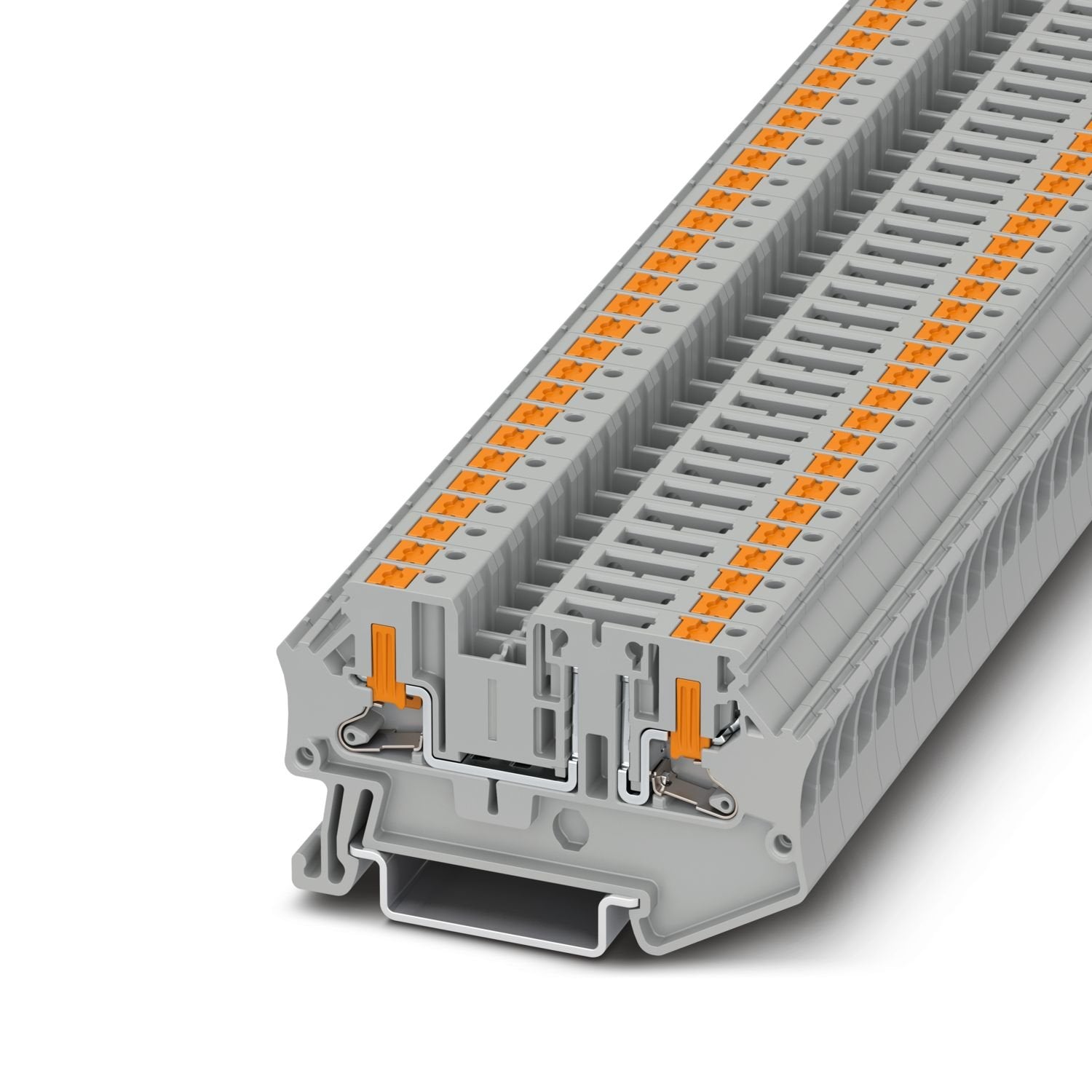 Disconnect terminal block, Current and voltage are determined by the plug used., nom. voltage: 500 V, nominal current: 20 A, 1 level, connection method: Push-in connection, Rated cross section: 4 mm 2 , cross section: 0.2 mm 2 - 6 mm 2 , mounting: NS 35/7,5, NS 35/15, color: gray