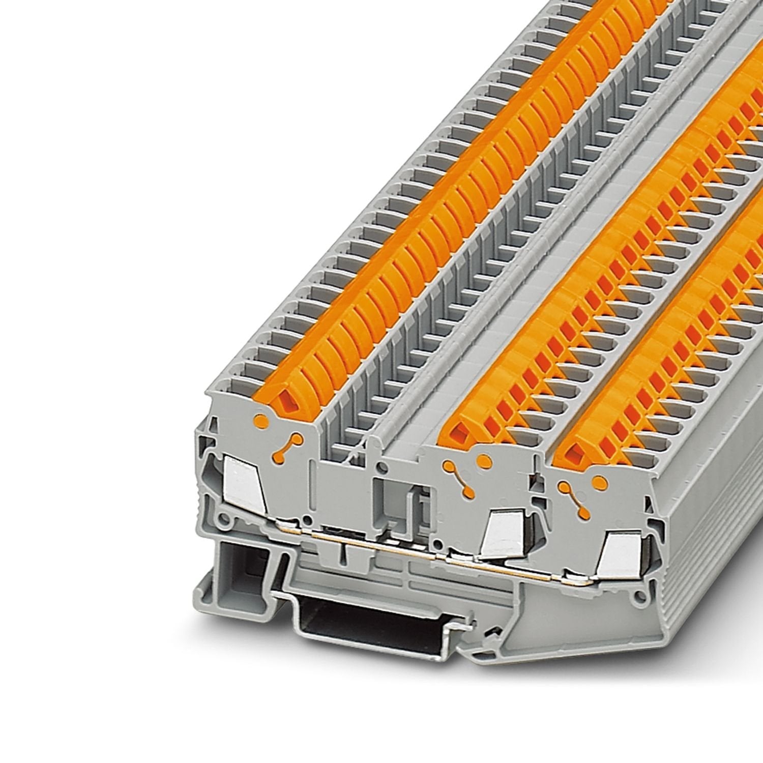 Feed-through terminal block, nom. voltage: 800 V, nominal current: 24 A, number of connections: 3, connection method: Quick connection, Rated cross section: 2.5 mm 2 , 1 level, cross section: 0.5 mm 2 - 2.5 mm 2 , mounting type: NS 35/7,5, NS 35/7,5, color: gray