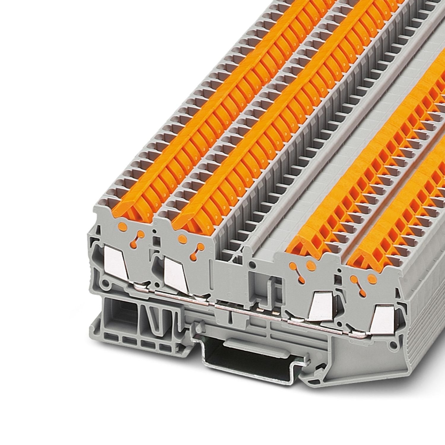 Feed-through terminal block, nom. voltage: 800 V, nominal current: 17.5 A, number of connections: 4, connection method: Quick connection, Rated cross section: 1.5 mm 2 , 1 level, cross section: 0.25 mm 2 - 1.5 mm 2 , mounting type: NS 35/7,5, NS 35/7,5, color: gray