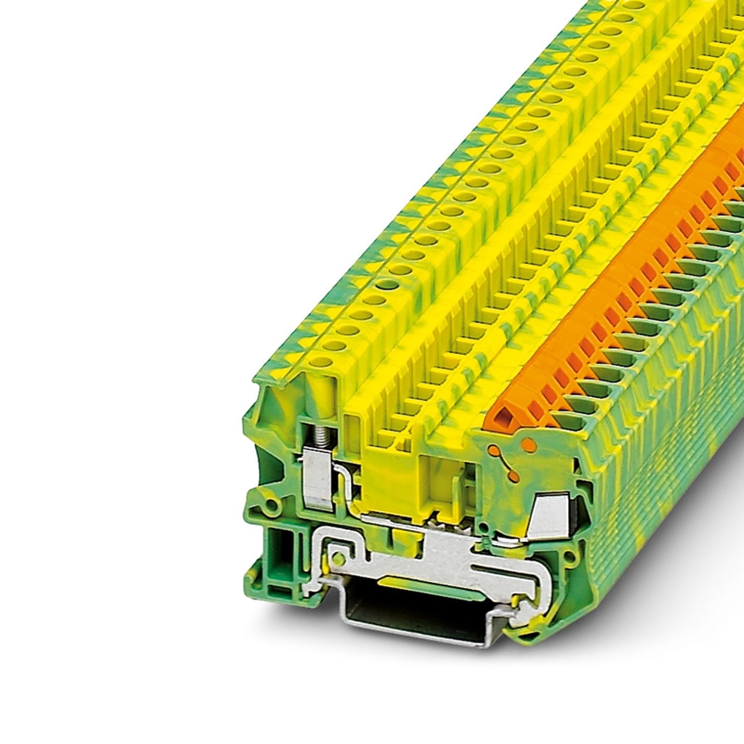 Protective conductor terminal block, connection method: Quick connection, cross section: 0.5 mm 2 - 2.5 mm 2 , connection method: Screw connection, cross section: 0.14 mm 2 - 6 mm 2 , mounting: NS 35/7,5, NS 35/15, color: green-yellow
