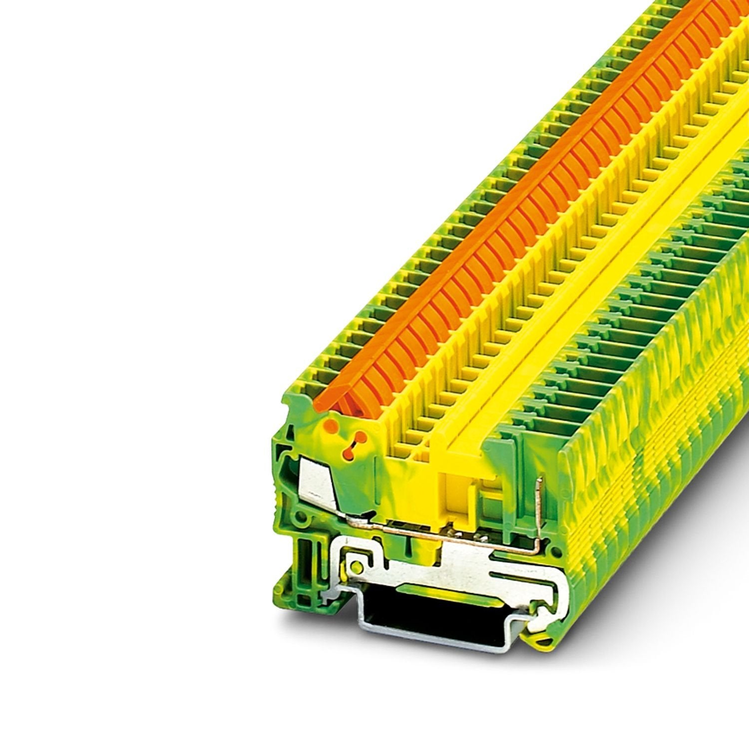 Protective conductor terminal block, number of connections: 2, connection method: Fast/plug-in connection, 1st level connection left, cross section: 0.25 mm 2 - 1.5 mm 2 , 1st level connection right, mounting type: NS 35/7,5, NS 35/15, color: green-yellow