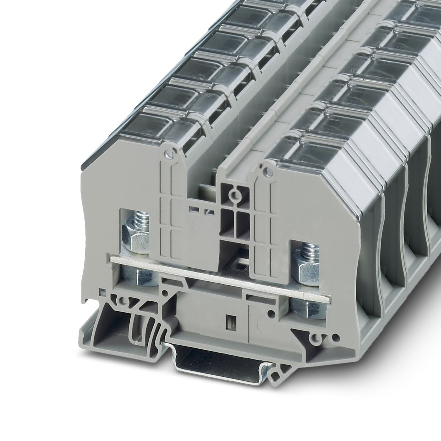 Feed-through terminal block with bolt connection technology and transparent safety contact hood, cross section: 2.5 - 35 mm 2 , AWG: 14 - 2, width 20.2 mm, color: gray