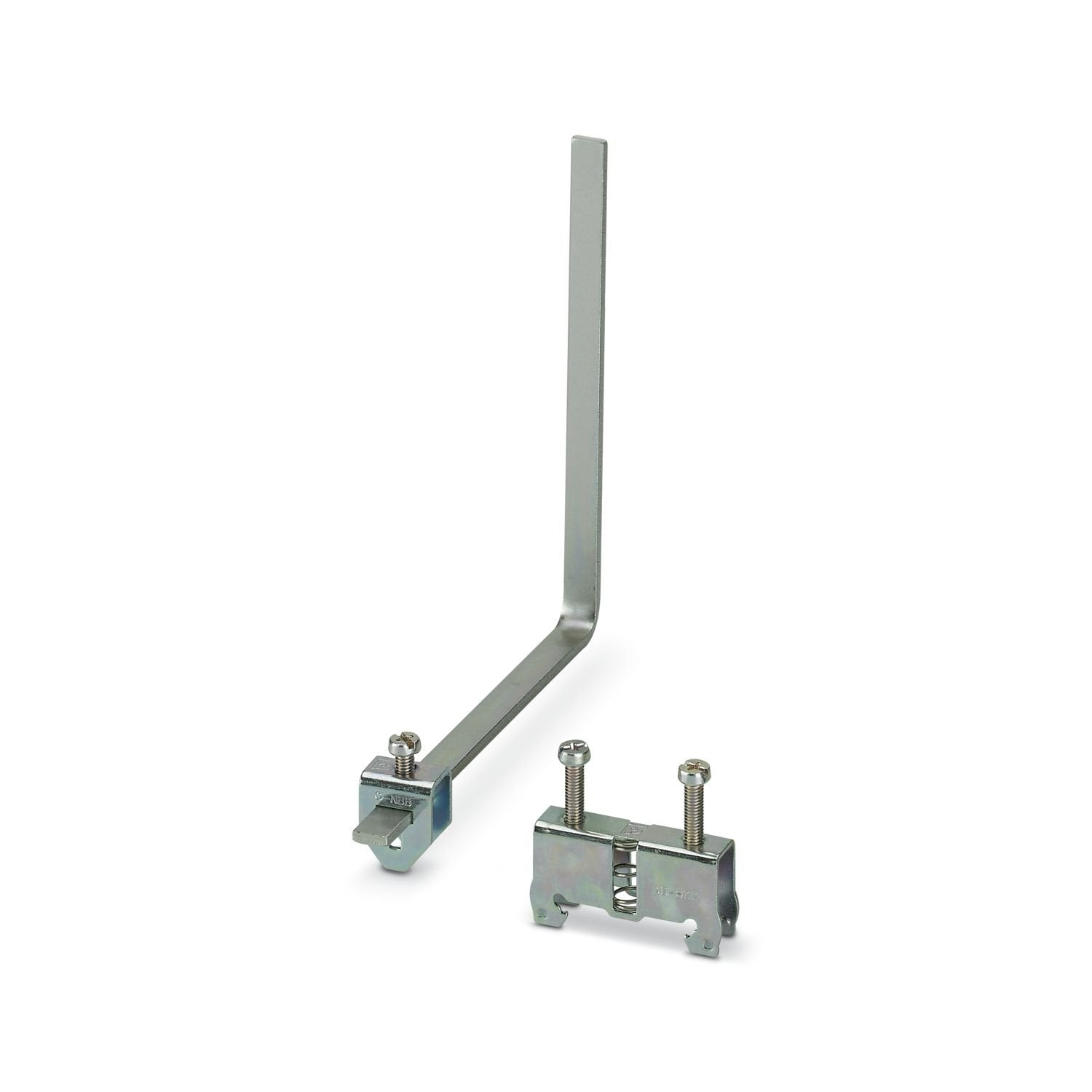 Shield terminal set consisting of: C-NBB busbar connector, NLS 3/10 AV 134/134 angled rail, and AB-SKH shield terminal bracket