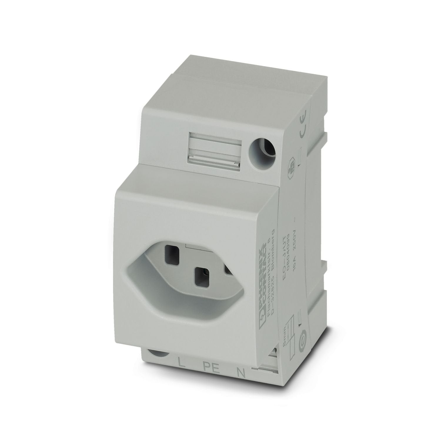 Socket, for Switzerland and other countries, Pin connector pattern type J, connection method: Screw connection, color: gray, nom. voltage: 250 V AC (50 Hz), nominal current: 16 A, for mounting on a DIN rail in the service interface or direct mounting, standards/specifications: SEV 1011, Country marking: Switzerland