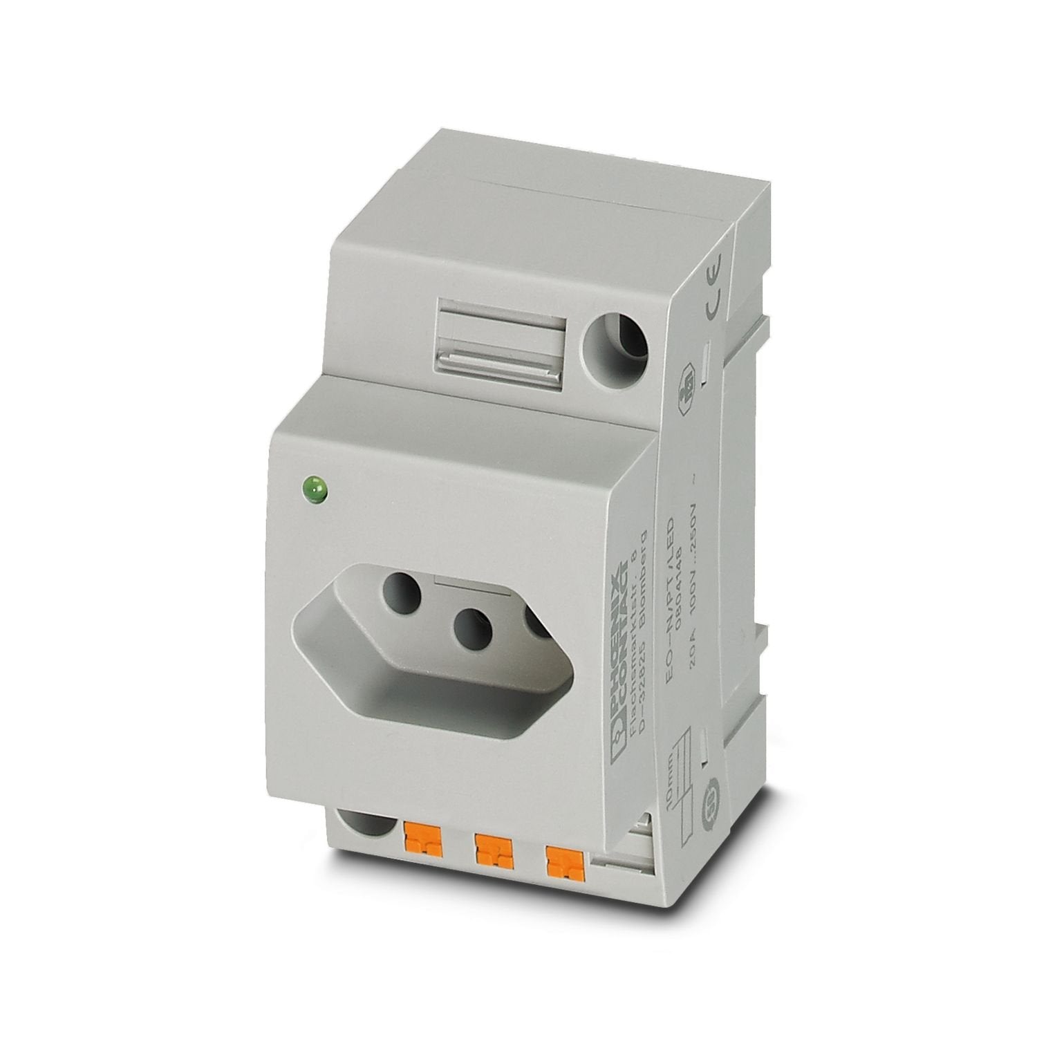 Socket, with light indicator, Pin connector pattern type N, connection method: Push-in spring connection, color: gray, nom. voltage: 250 V AC (50 Hz ... 60 Hz), nominal current: 10 A, for mounting on a DIN rail in the service interface or direct mounting, Country marking: Brazil