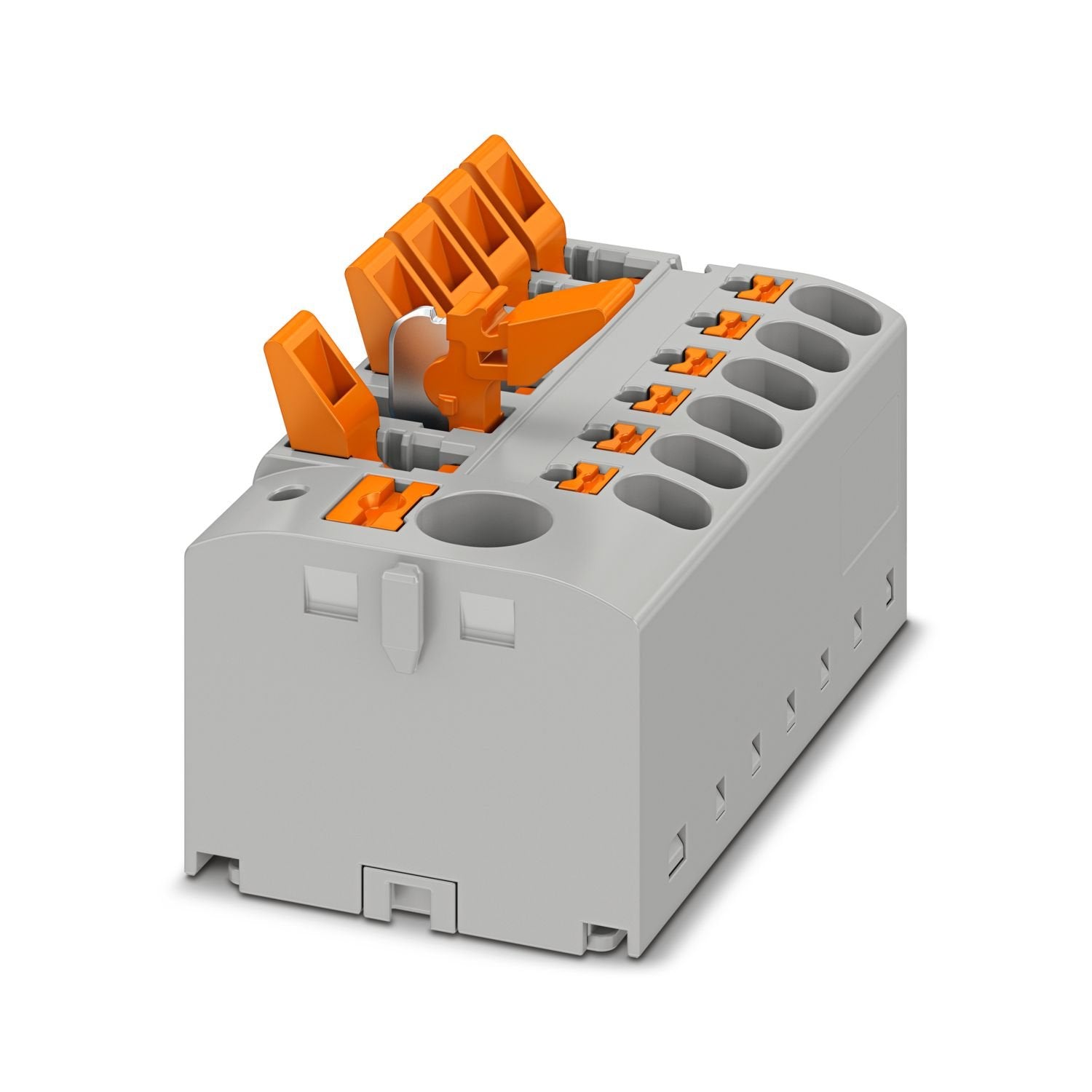 Function distribution block, Basic terminal block with feed-in and disconnect knife in the branches, disconnection via screwdriver or manually, nom. voltage: 400 V, nominal current: 20 A, Load contact, connection method: Push-in connection, Rated cross section: 2.5 mm 2 , cross section: 0.14 mm 2 - 4 mm 2 , Line contact, connection method: Push-in connection, Rated cross section: 6 mm 2 , cross section: 0.5 mm 2 - 10 mm 2 , mounting: for snapping onto a DIN rail adapter, Direct mounting with flange, Free-ha