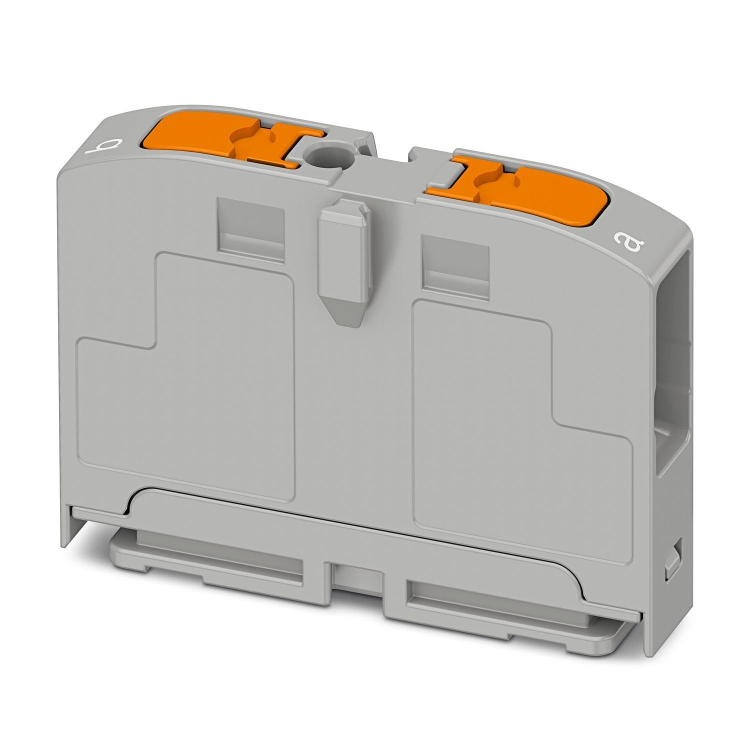 Monoblock, nom. voltage: 450 V, nominal current: 24 A, number of connections: 2, number of positions: 1, connection method: Push-in connection, Rated cross section: 2.5 mm 2 , cross section: 0.14 mm 2 - 4 mm 2 , mounting type: for snapping onto a DIN rail adapter, Direct mounting with flange, Free-hanging, color: gray