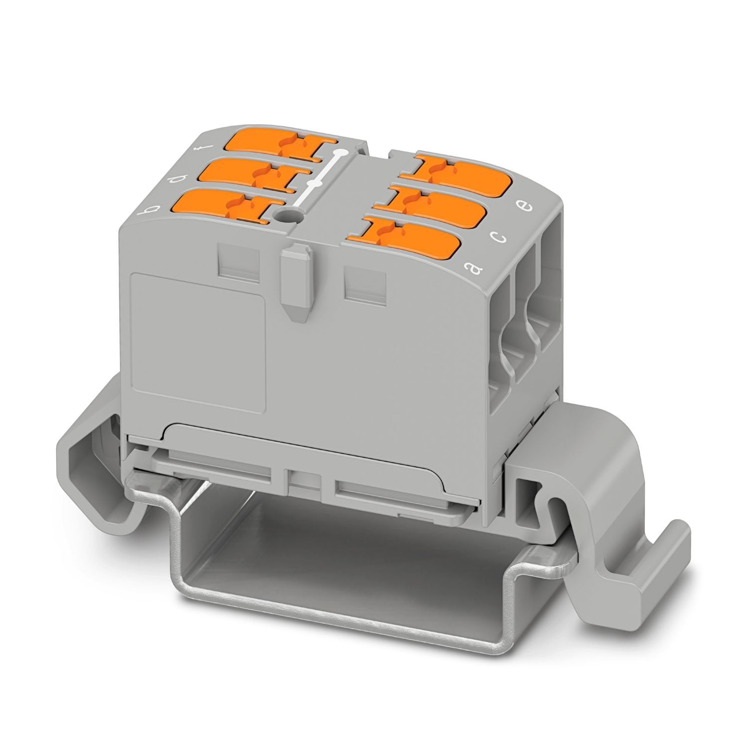 Distribution block, nom. voltage: 690 V, nominal current: 24 A, number of connections: 6, number of positions: 1, connection method: Push-in connection, Rated cross section: 2.5 mm 2 , cross section: 0.14 mm 2 - 4 mm 2 , mounting type: NS 35/7,5, NS 35/15, color: gray