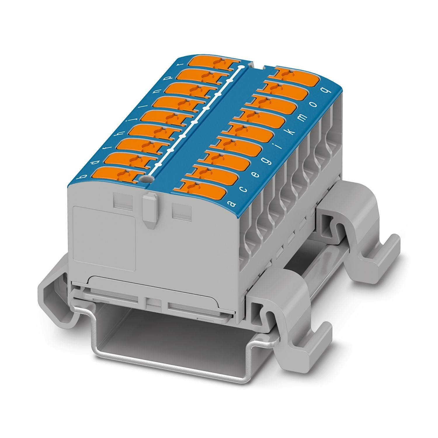 Distribution block, nom. voltage: 690 V, nominal current: 24 A, number of connections: 18, number of positions: 1, connection method: Push-in connection, Rated cross section: 2.5 mm 2 , cross section: 0.14 mm 2 - 4 mm 2 , mounting type: NS 35/7,5, NS 35/15, color: blue