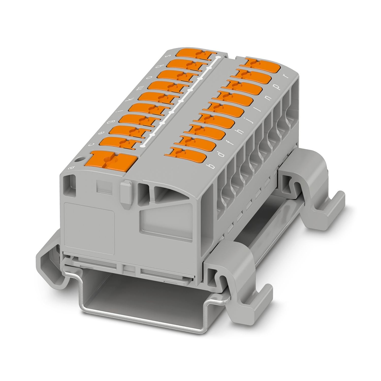 Distribution block, nom. voltage: 690 V, nominal current: 24 A, number of connections: 19, number of positions: 1, connection method: Push-in connection, Rated cross section: 2.5 mm 2 , Load contact, cross section: 0.14 mm 2 - 4 mm 2 , Line contact, Rated cross section: 6 mm 2 , cross section: 0.5 mm 2 - 10 mm 2 , mounting type: NS 35/7,5, NS 35/15, color: gray