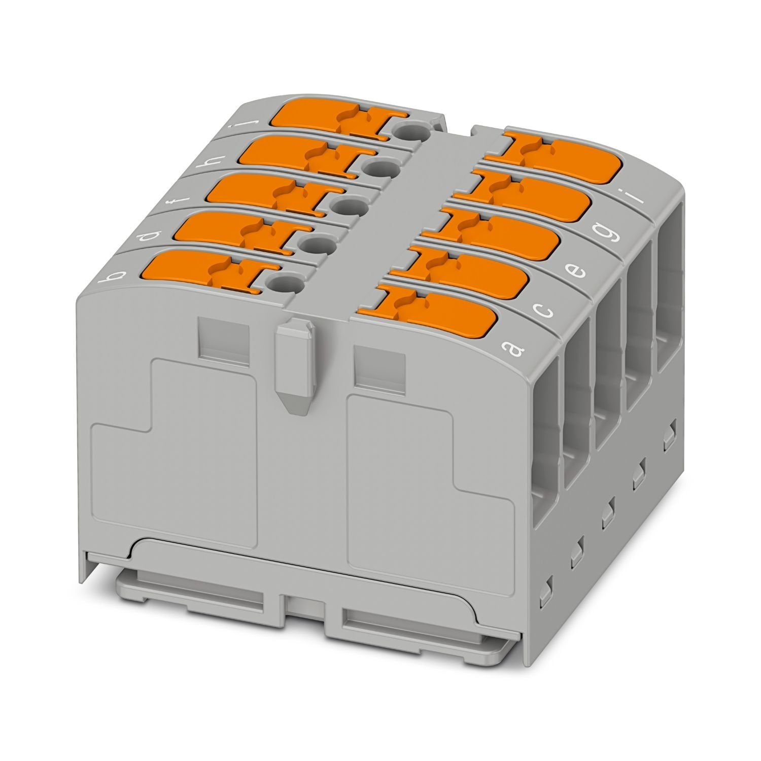 Device terminal block, nom. voltage: 450 V, nominal current: 24 A, number of connections: 10, number of positions: 5, connection method: Push-in connection, cross section: 0.14 mm 2 - 4 mm 2 , Push-in connection, Rated cross section: 2.5 mm 2 , mounting type: for snapping onto a DIN rail adapter, Direct mounting with flange, Free-hanging, color: gray