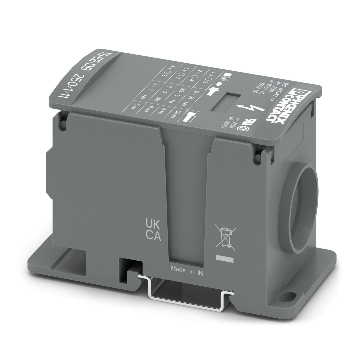 Distribution block, nom. voltage: 1000 V, nominal current: 232 A, Thermal continuous current I th : 250 A, number of connections: 12, number of positions: 1, connection method: Screw connection, Rated cross section: 95 mm 2 , Line contact, cross section: 35 mm 2 - 120 mm 2 , Screw connection, Load contact, cross section: 2.5 mm 2 - 35 mm 2 , mounting type: NS 35/7,5, NS 35/15, Direct mounting, color: dark gray