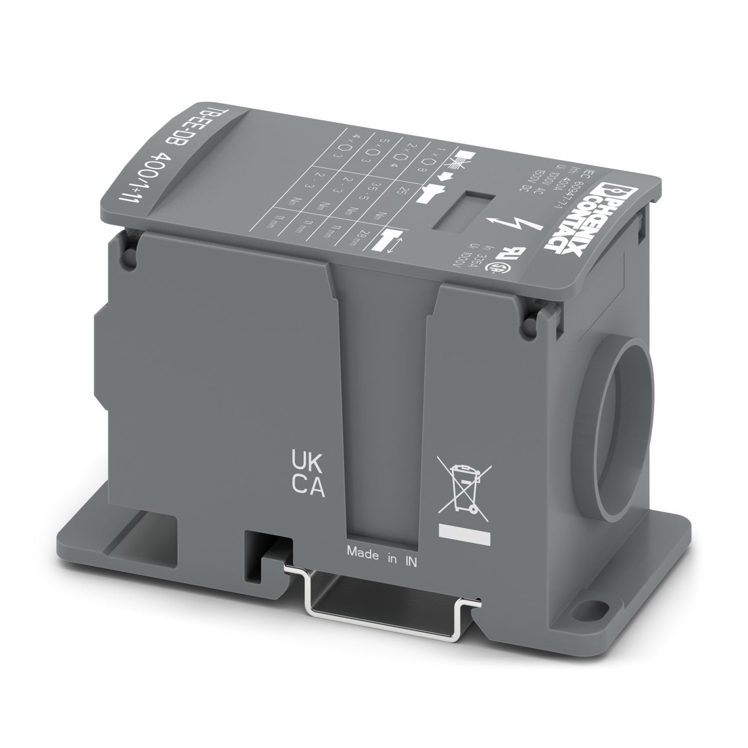 Distribution block, nom. voltage: 1000 V, nominal current: 309 A, Thermal continuous current I th : 400 A, number of connections: 12, number of positions: 1, connection method: Screw connection, Rated cross section: 150 mm 2 , Line contact, cross section: 95 mm 2 - 185 mm 2 , Screw connection, Load contact, cross section: 2.5 mm 2 - 35 mm 2 , mounting type: NS 35/7,5, NS 35/15, Direct mounting, color: dark gray