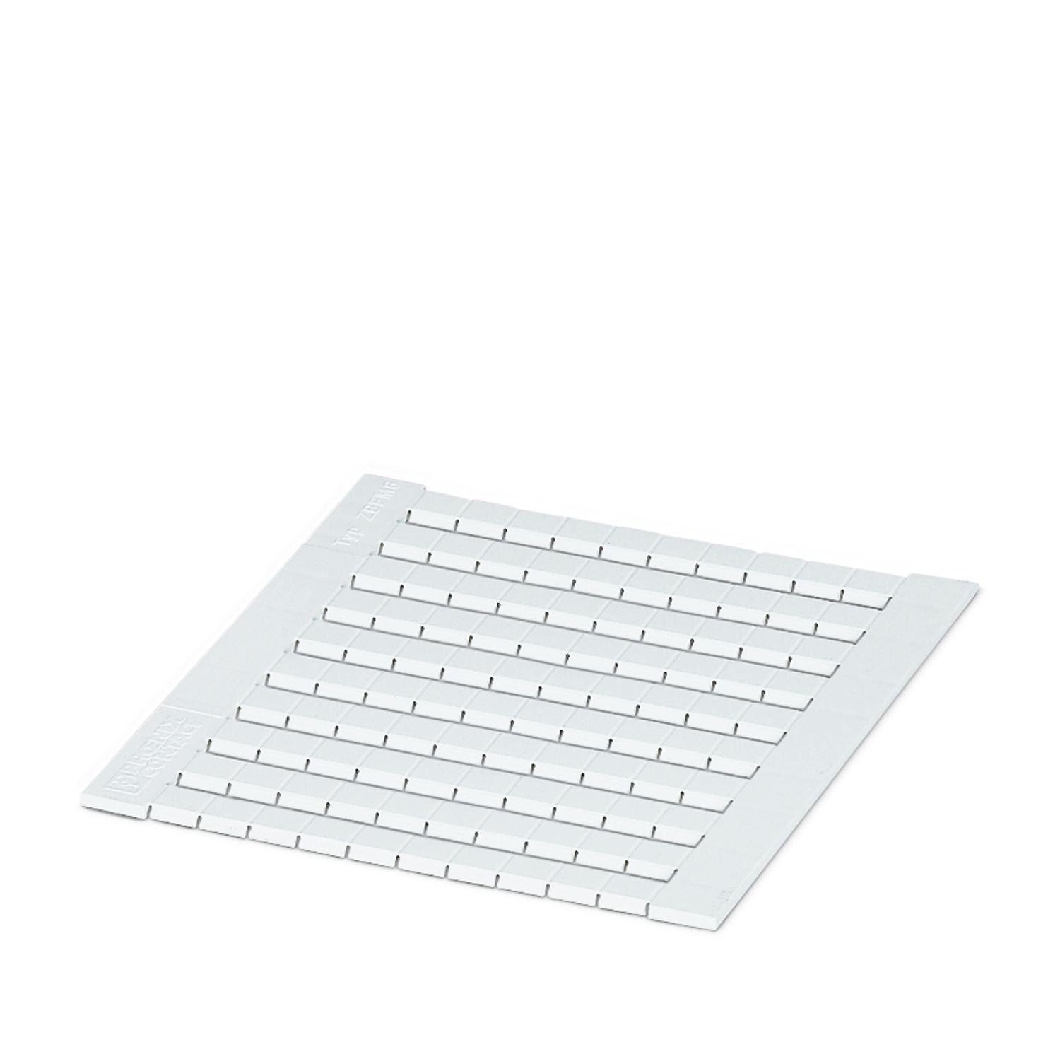 Flat zack marker sheet, Sheet, white, unmarked, can be labeled with: CMS-P1-PLOTTER, PLOTMARK, mounting type: latching, for terminal block width: 6.2 mm, Number of individual labels: 100, text field height: 5 mm, text field width: 5.5 mm