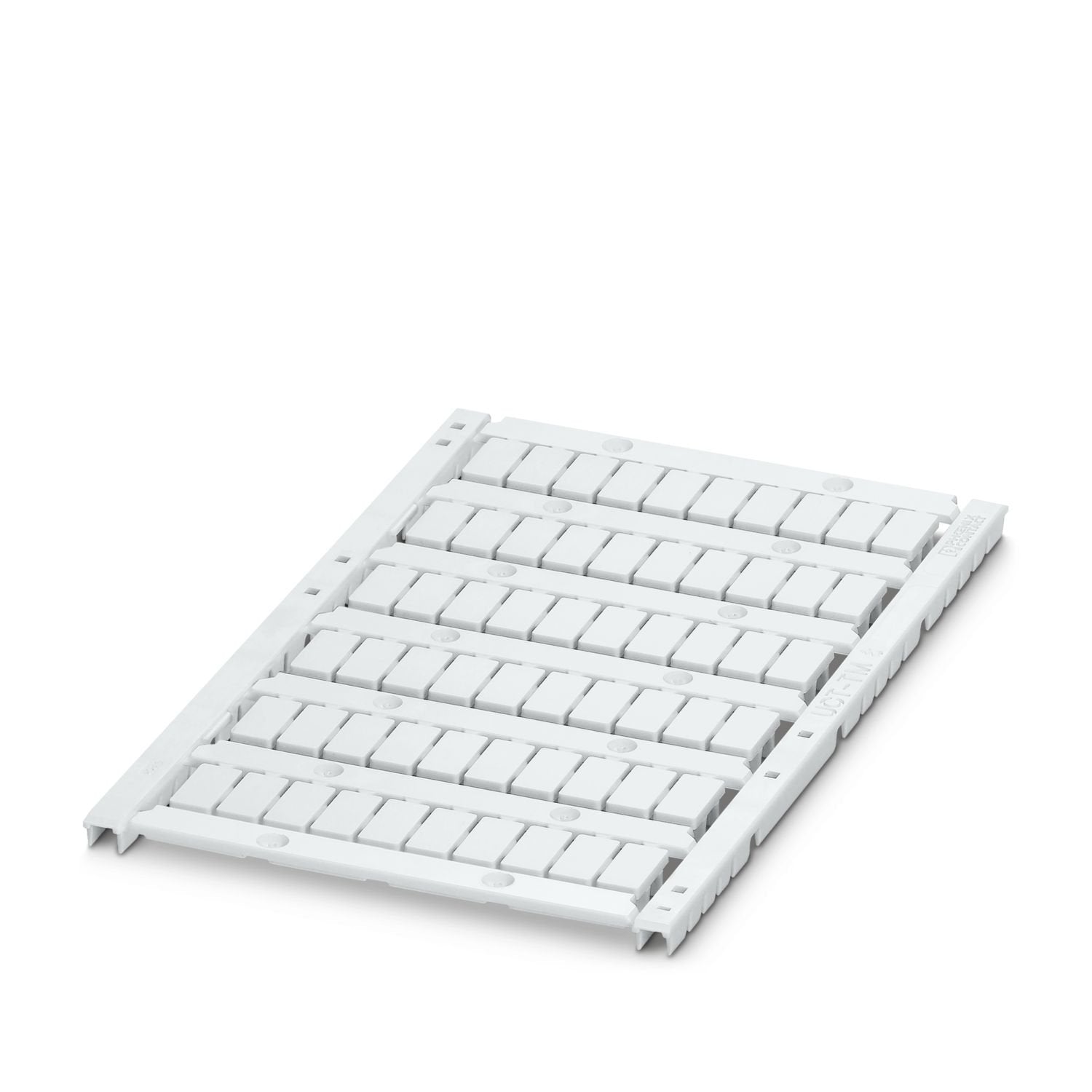 Marker for terminal blocks, Sheet, white, unmarked, can be labeled with: BLUEMARK E.CARD, BLUEMARK ID COLOR, BLUEMARK ID, BLUEMARK CLED, THERMOMARK PRIME 2.0, THERMOMARK PRIME, THERMOMARK CARD 2.0, THERMOMARK CARD, TOPMARK NEO, TOPMARK LASER, mounting type: latching, for terminal block width: 6.2 mm, Number of individual labels: 60, text field height: 10.5 mm, text field width: 5.6 mm