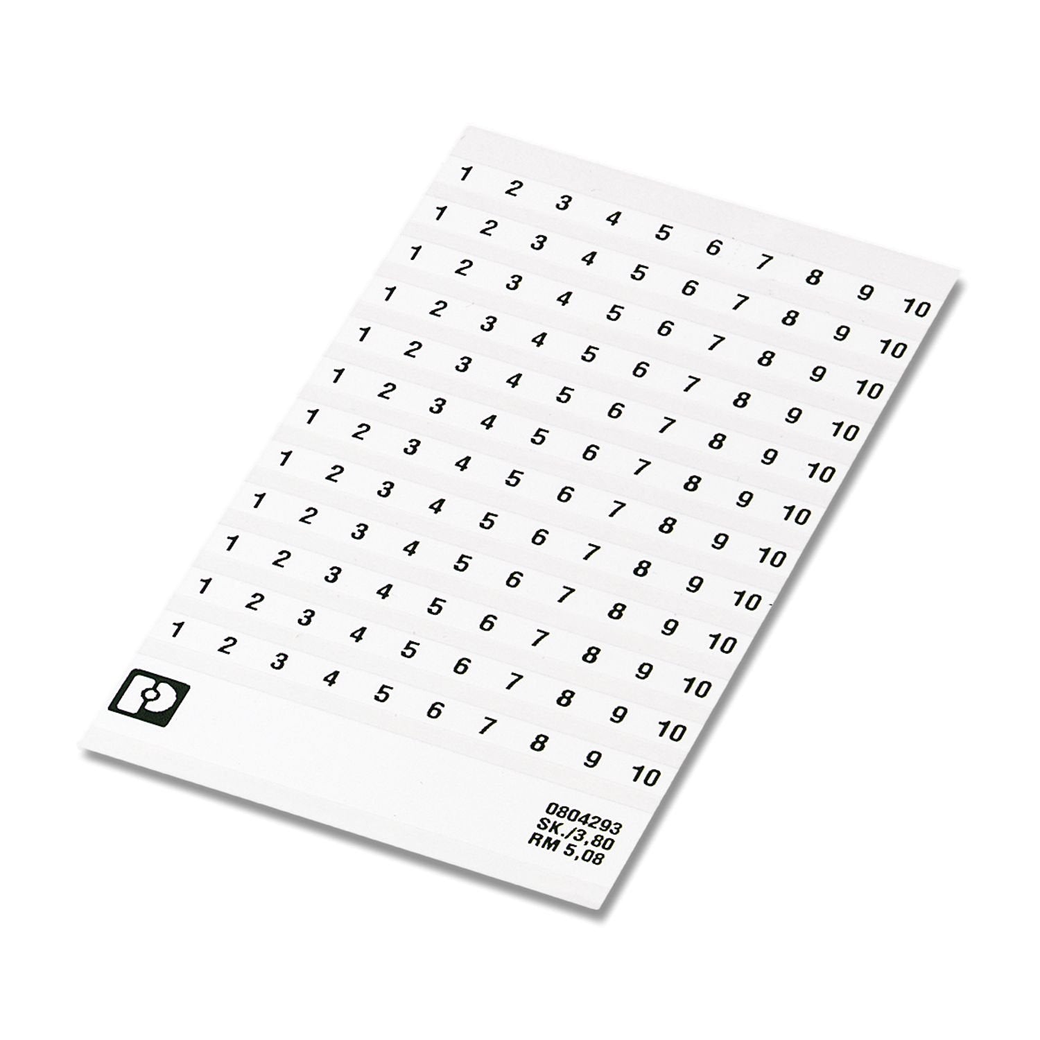 Marker card, Sheet, white, labeled, horizontal: consecutive numbers 1 ... 10, 11 ... 20, etc. up to 91 ... (99)100, mounting type: adhesive, for terminal block width: 5.08 mm, Number of individual labels: 12, text field height: 3.8 mm, text field width: 5.08 mm