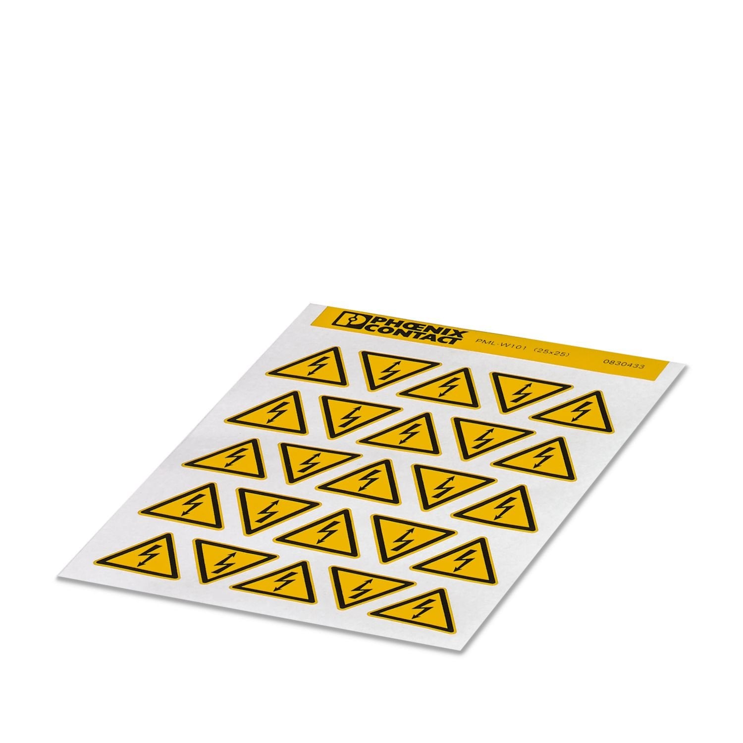 Warning label, Sheet, yellow/black, labeled: Lightning flash, mounting type: adhesive, Number of individual labels: 25, text field height: 25 mm, text field width: 25 mm
