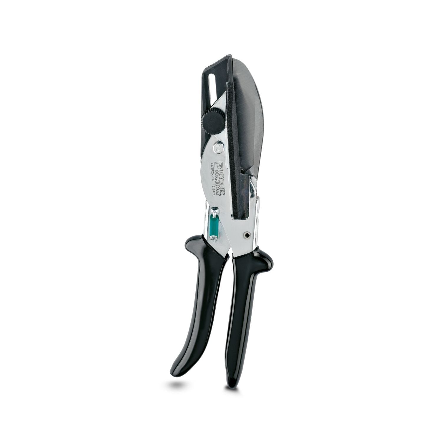 Cable duct cutter, for cutting plastic cable ducts, covers, and profiles, 45° limit stop also for bevel cuts, 75 mm cutting length