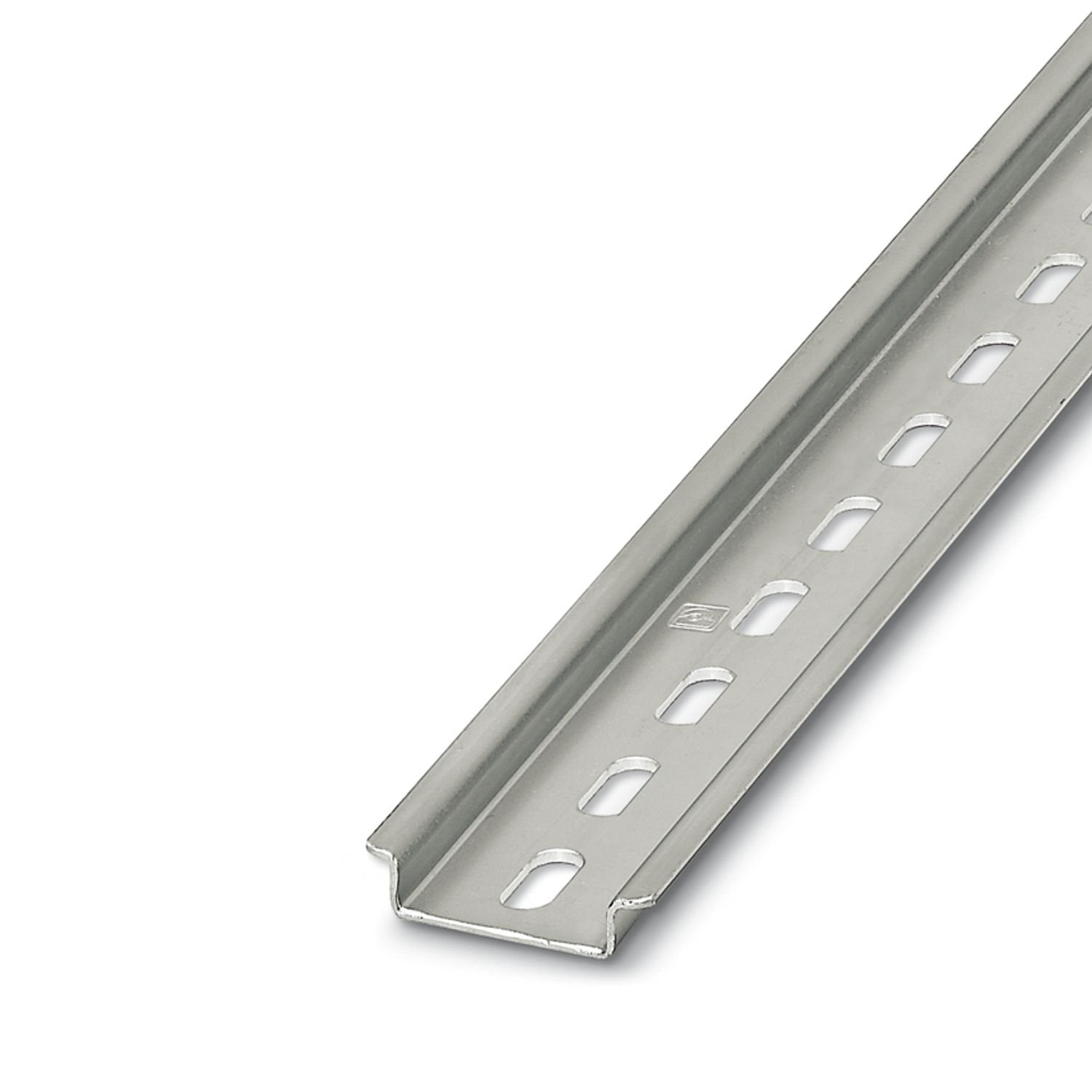 DIN rail perforated, acc. to EN 60715, length: 500 mm, material: Steel, galvanized, passivated with a thick layer, mounting type: Standard profile, color: silver, Current dimensional tolerances: Profile tolerance due to burr/sharp edges = ±0.5 mm, Initial dimension = ±0.5 mm, Hole pattern = ±0.5 mm, Hole position = ±0.5 mm, Minimum rail length: Unperforated: > 20 mm, Perforated: > 100 mm, Last punching at Phoenix Contact: < 1750 mm