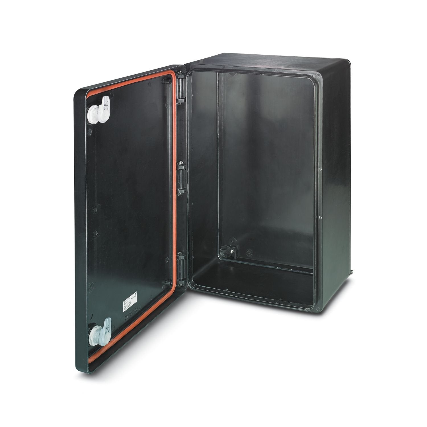 Empty enclosure, material: Glass-fiber-reinforced polyester with added graphite, black, 305 mm x 405 mm x 202 mm, type of locking: Door, scope of supply - ATD: Door hinge with 8 mm square lock, Door hinge with 8 mm square lock