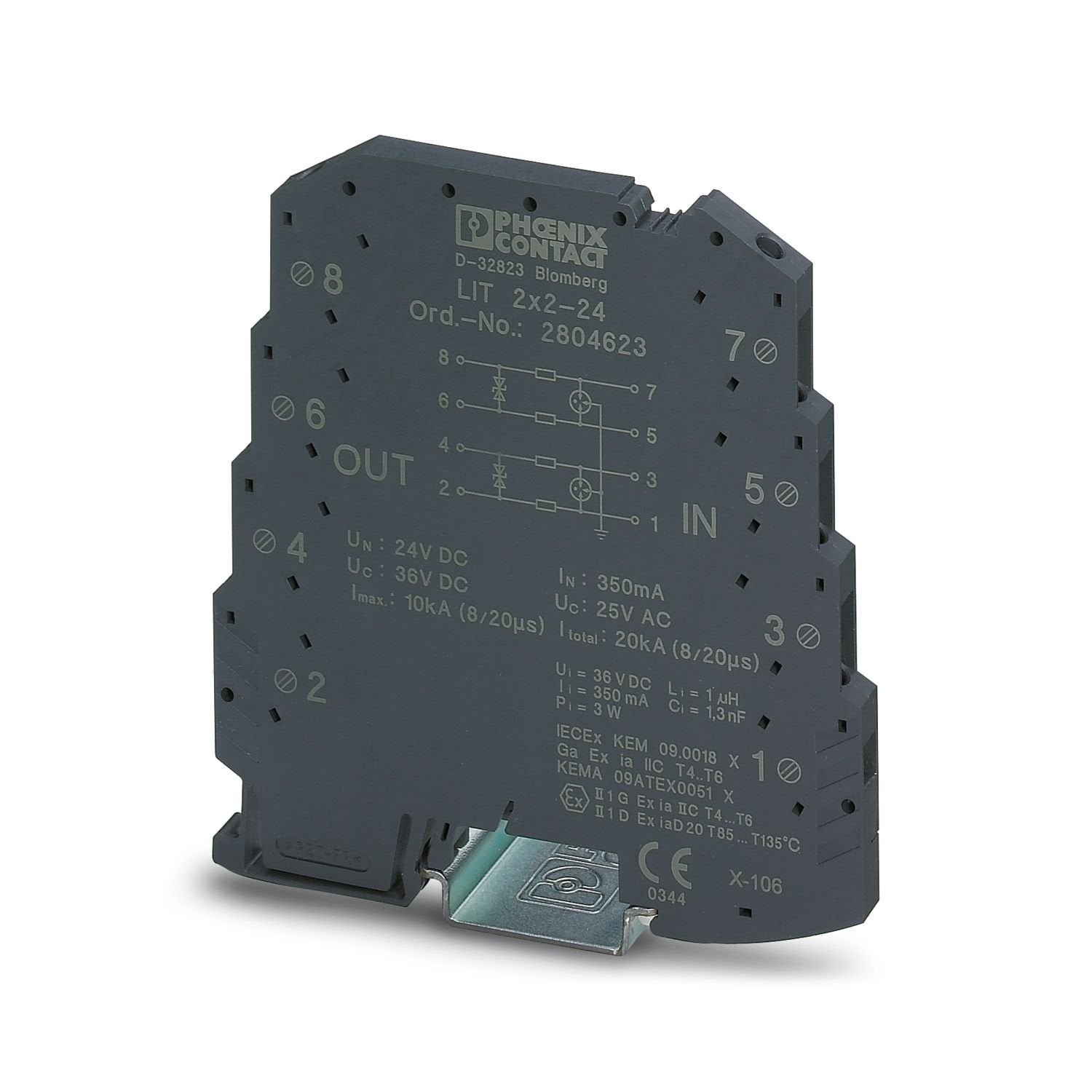Surge protection in a one-piece 6.2 mm wide DIN rail module for two floating signal circuits in 2-conductor technology. Tested in accordance with the following types of protection in Ex areas: Ex ia IIC / Ex iaD. HART-compatible.