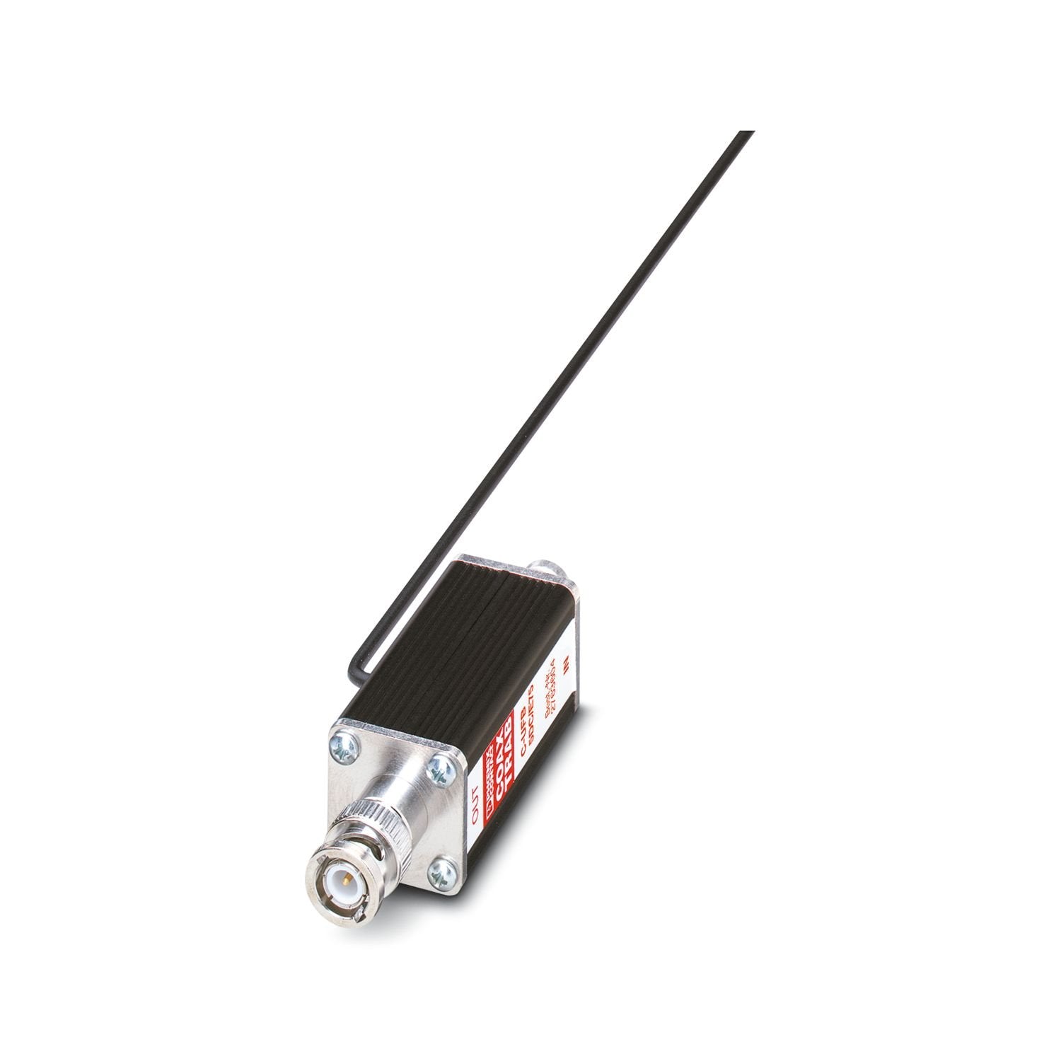 Attachment plug with surge voltage coarse and fine protection, for coaxial signal interfaces with floating shield, signal voltage 5 V. Connection: BNC socket/plug