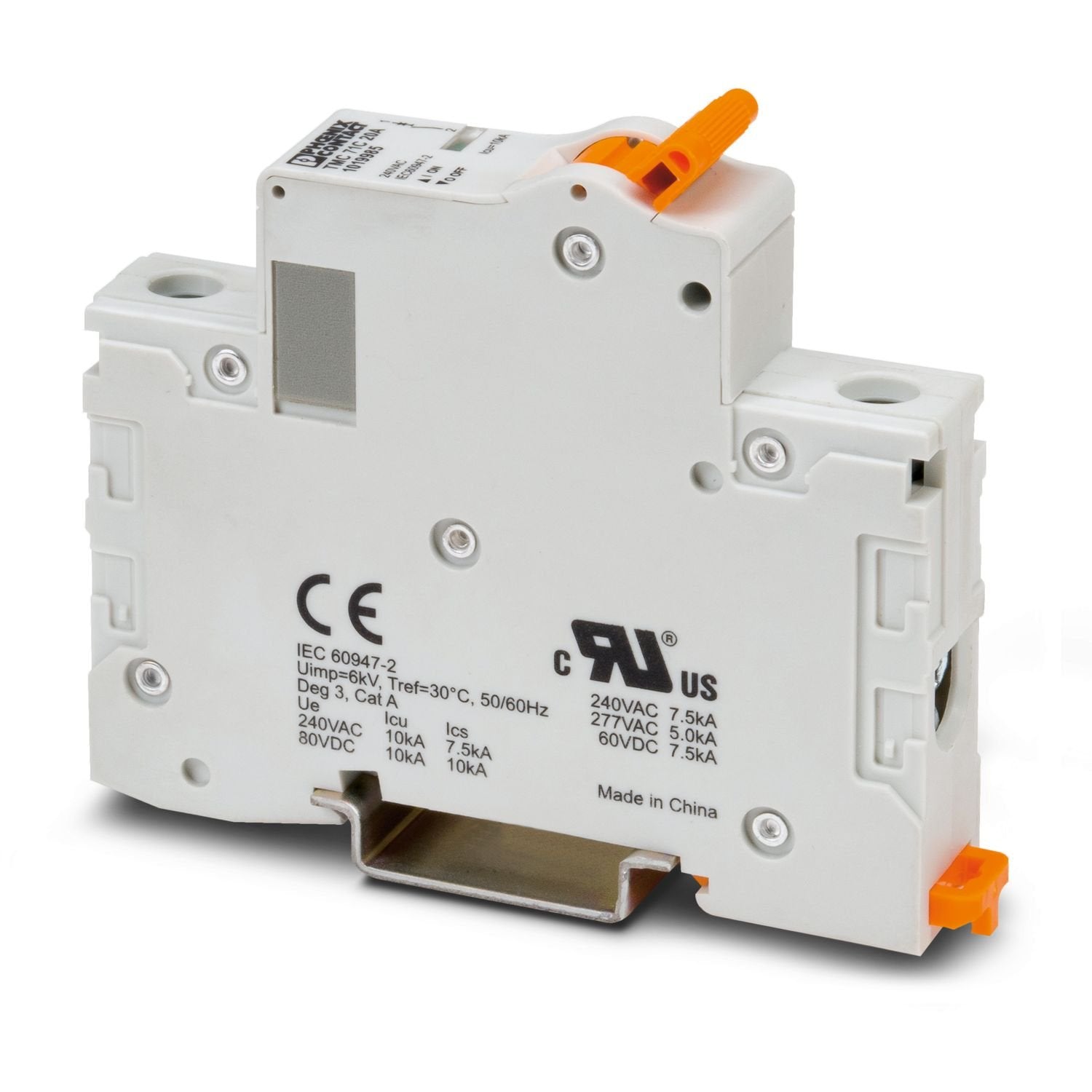 Thermal-magnetic Miniature Circuit Breaker, 1-position, use: Supplementary Protection (UL 1077), for protection against overload up to a short-circuit current of 7.5 kA, tripping characteristic: C, mounting type: NS 35/..., rated current: 10 A
