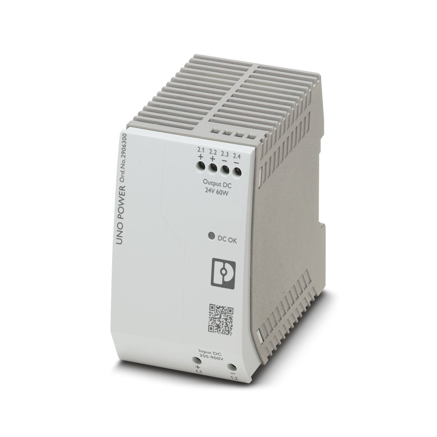Primary-switched UNO DC/DC converter with wide range input, for DIN rail mounting, input: 350 ... 900 V DC, output: 24 V DC/60 W