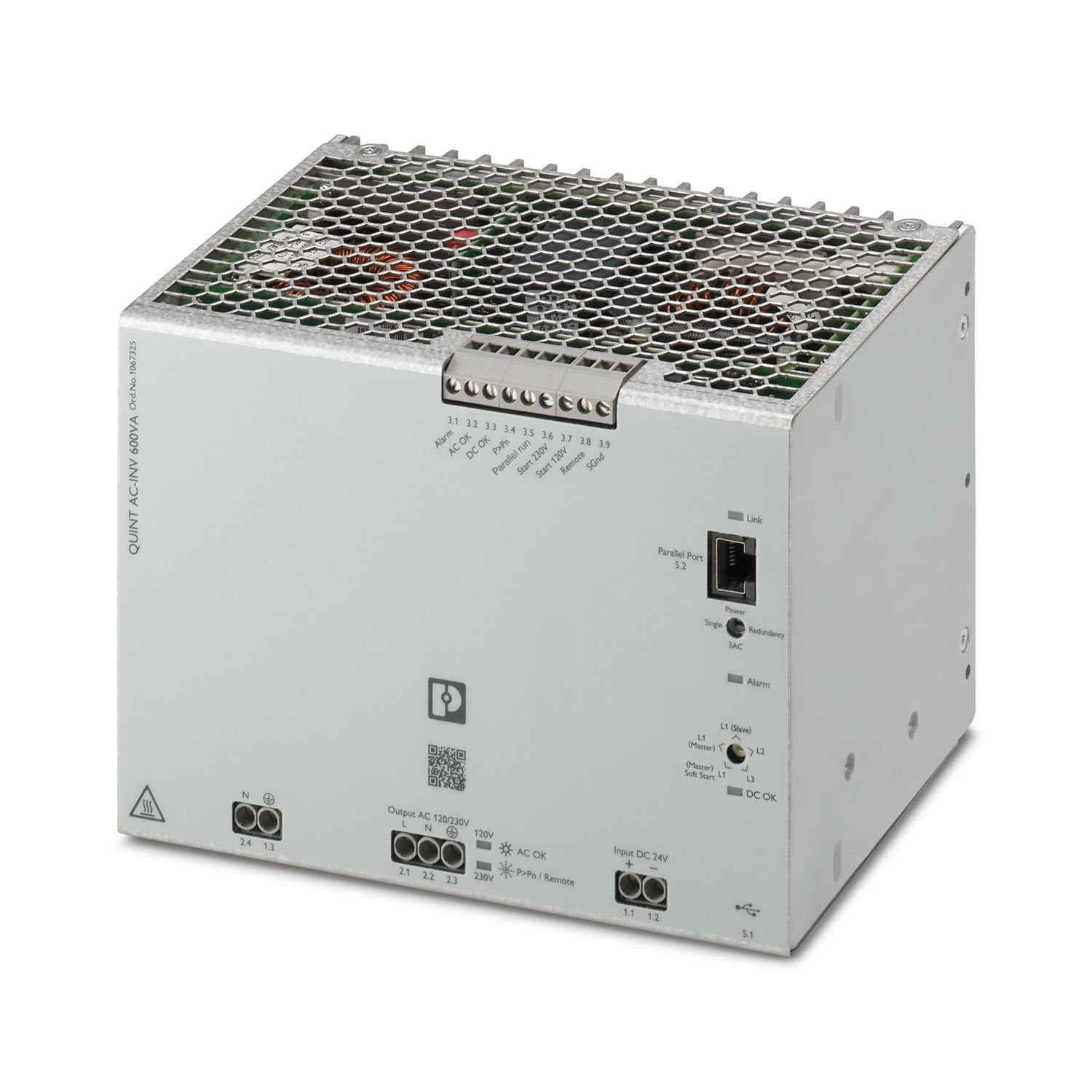 QUINT INVERTER, DIN rail mounting, input:24 V DC, output:1AC / 600 VA, Pure sine.