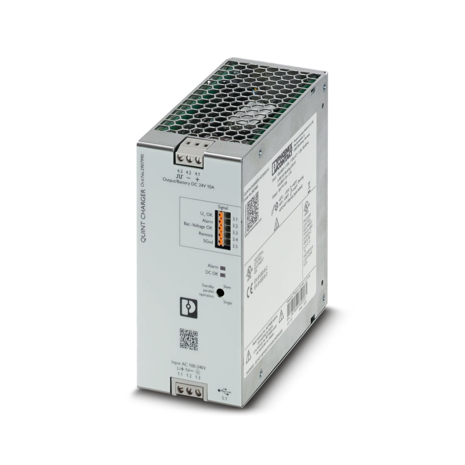 Battery charger QUINT CHARGER, Screw connection, DIN rail mounting, input: 1-phase, output: 24 V DC / 10 A