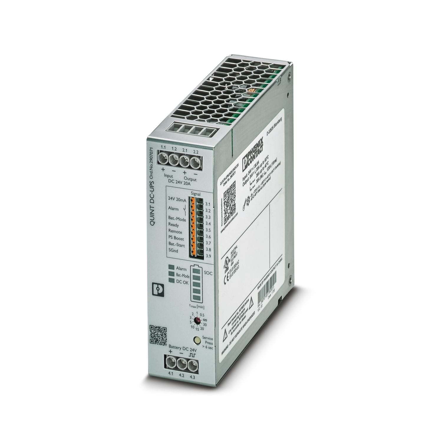 QUINT UPS, IQ Technology, DIN rail mounting, Screw connection, input: 24 V DC, output: 24 V DC / 20 A, charging current: 5 A