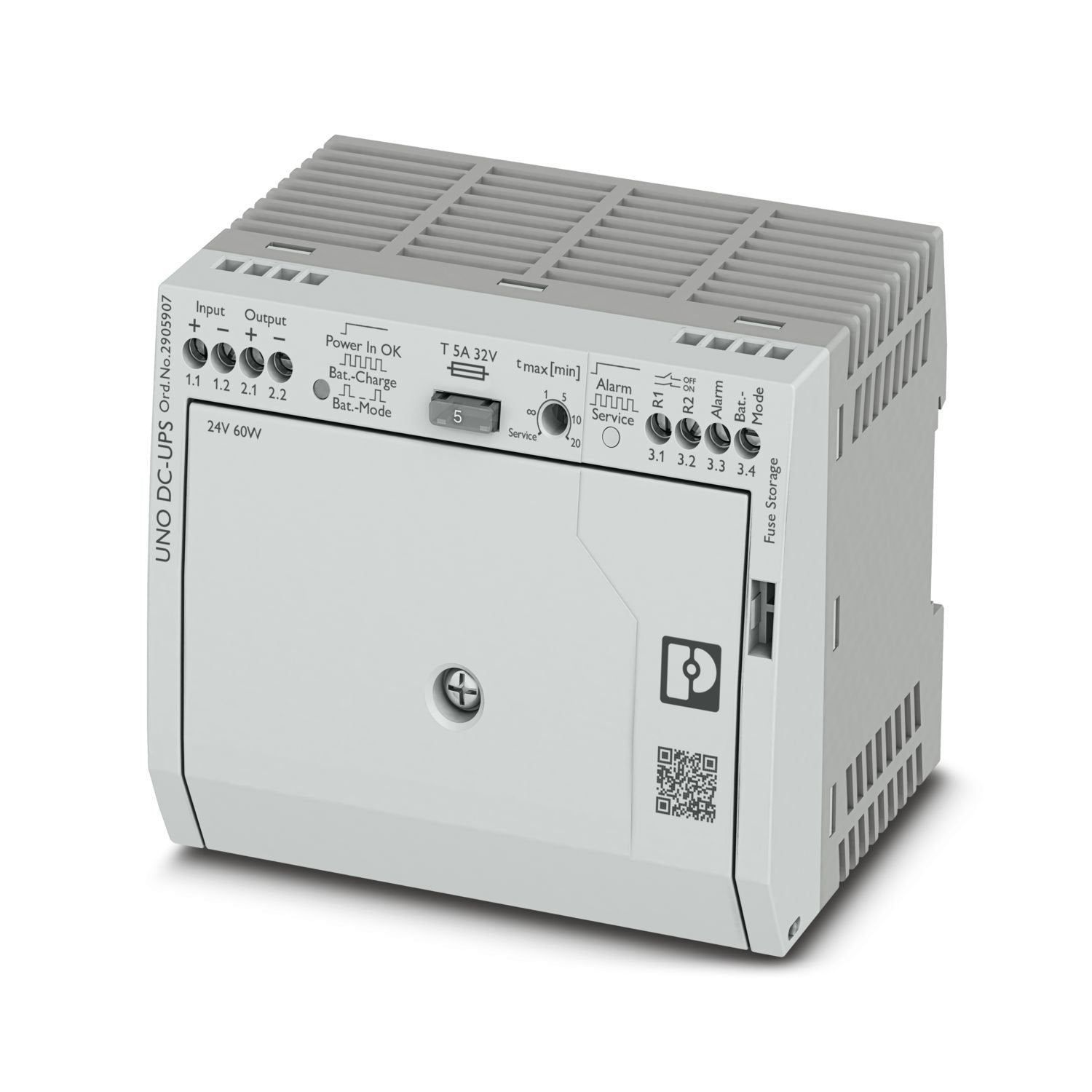 Uninterruptible power supply with integrated battery, lead AGM, VRLA technology, 24 V DC, 2x 0.8 Ah.