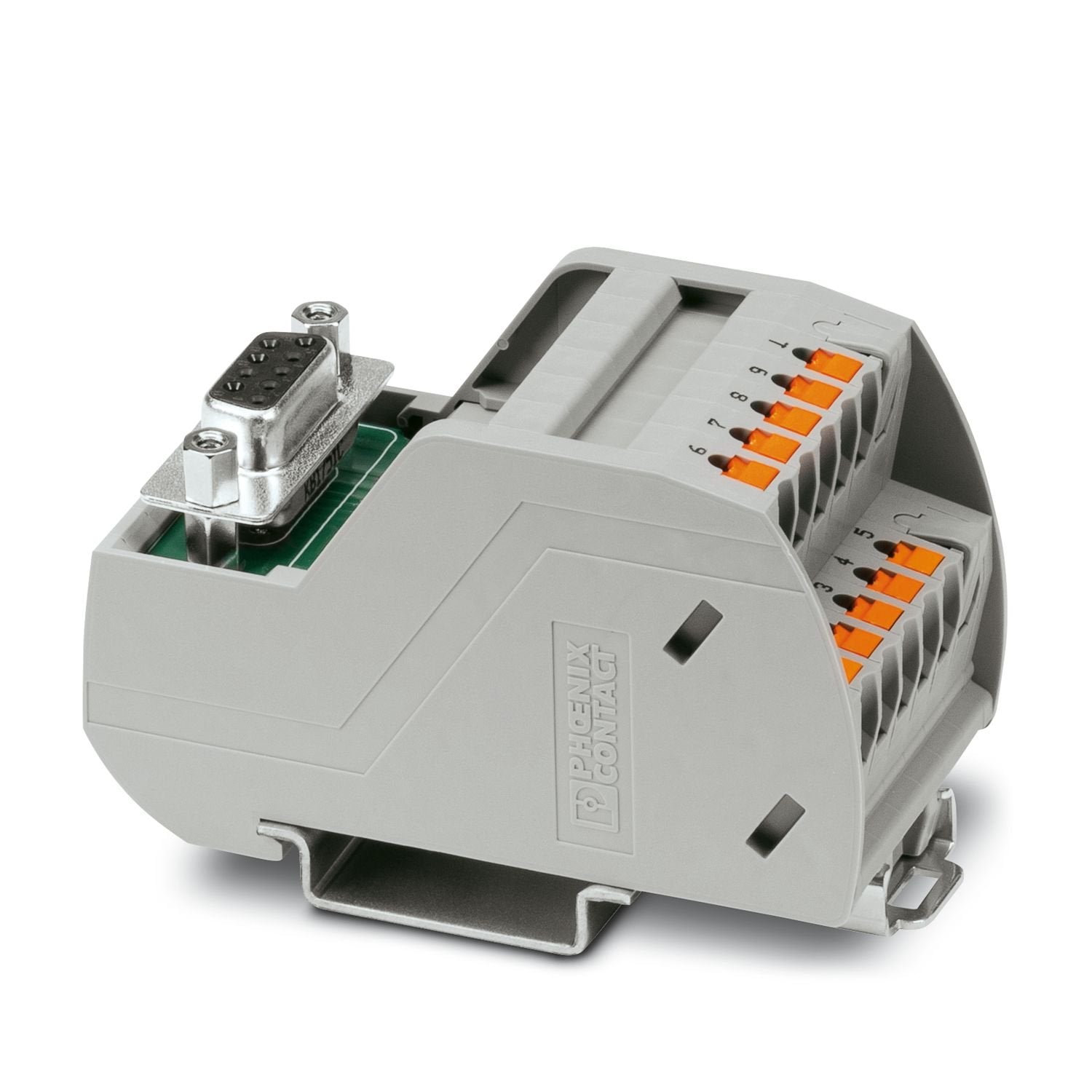 VARIOFACE module, with push-in connection and D-SUB miniature socket strip, for mounting on NS 35 rails, 9-pos.