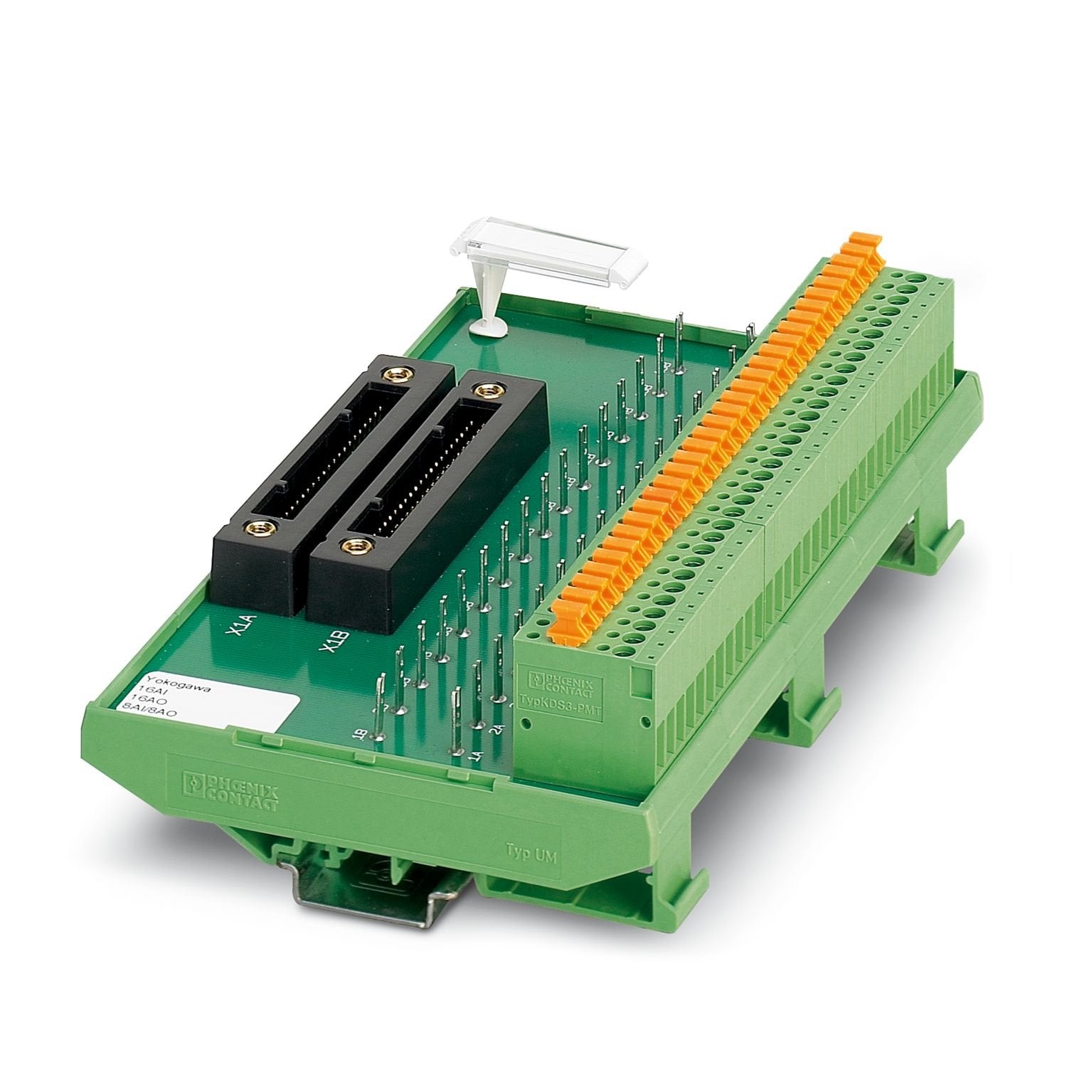 1:1 interface module for Yokogawa AAI 141, AAI 143, AAV 141, AAV 142, AAI 543, AAV 542, AAI 841 and AAB 841 analog I/O modules. Redundant system connection, screw connections with knife disconnection on the field side.