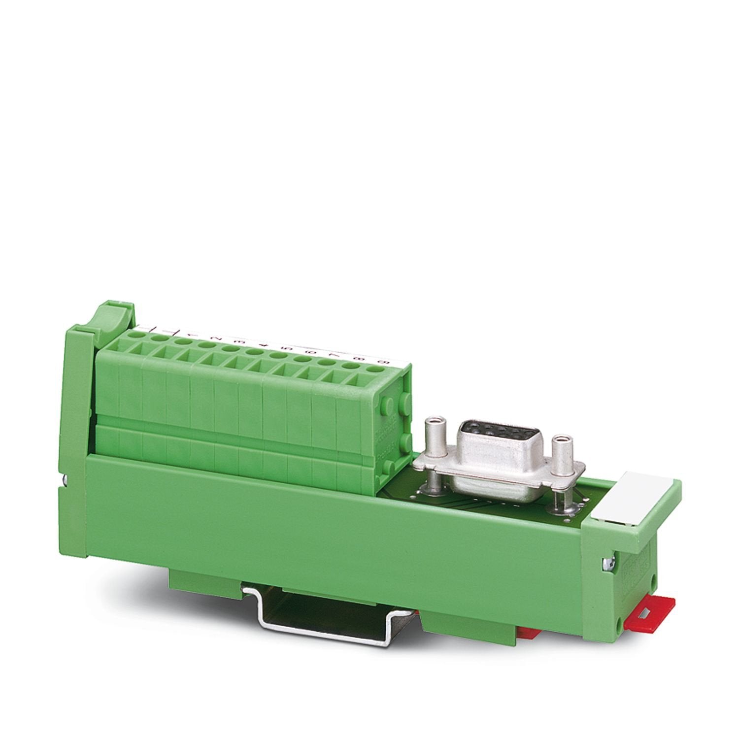 VARIOFACE SLIM LINE, with screw connection and D-subminiature socket strip, for assembly at a right angle on NS 35/7.5, 9 positions