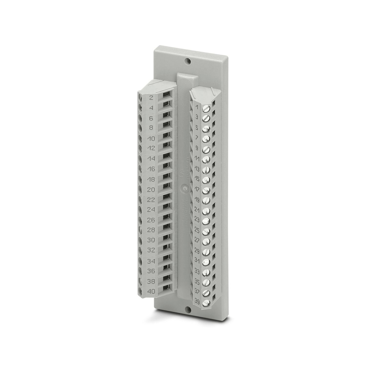 The VARIOFACE feed-through module implements a 1:1 connection between screw connection terminal blocks and an IDC/FLK pin strip (2.54 mm, number of positions: 40).