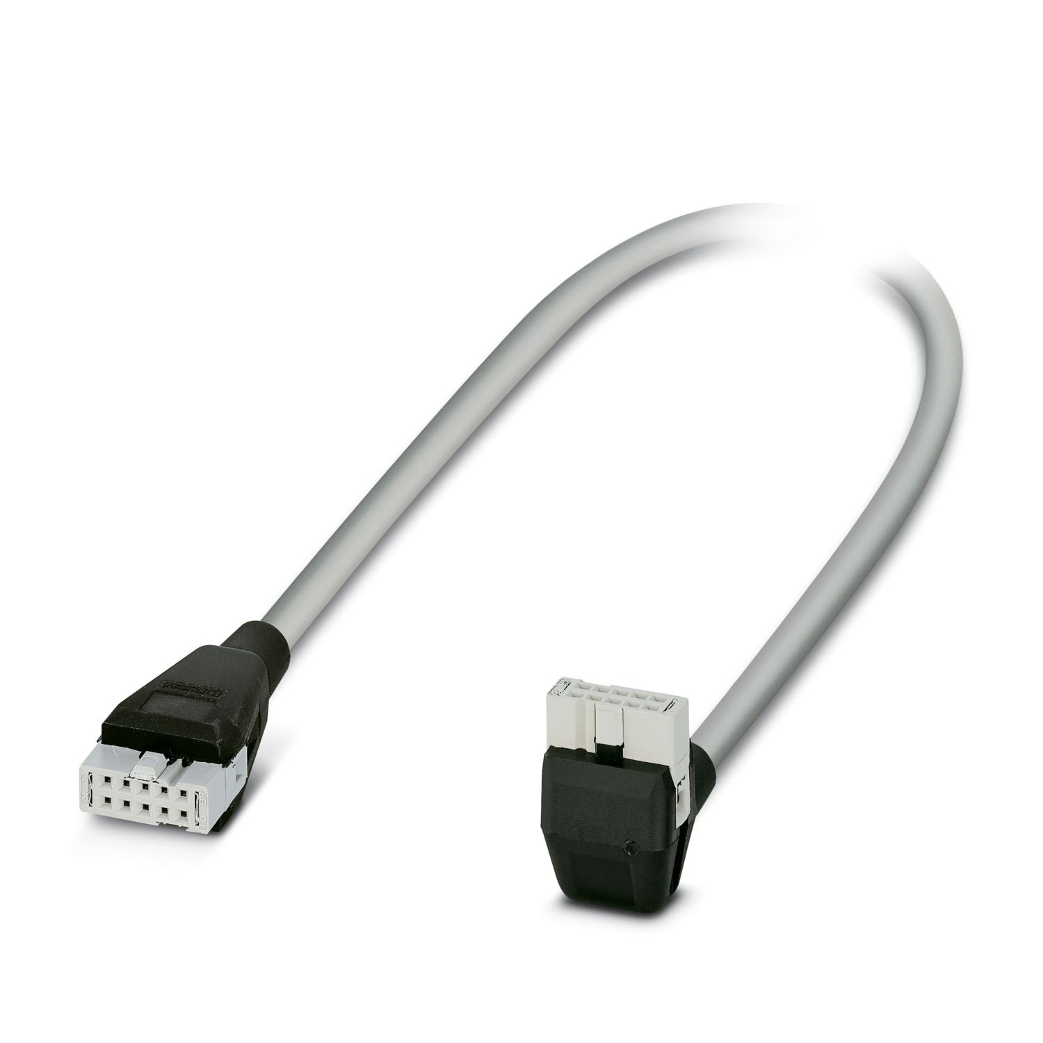Round cable set; connection 1: IDC/FLK socket strip (1x 10-position, 180 °-out put); connection 2: IDC/FLK socket strip (1x 10-position, 90 °-out put); cable length: variable