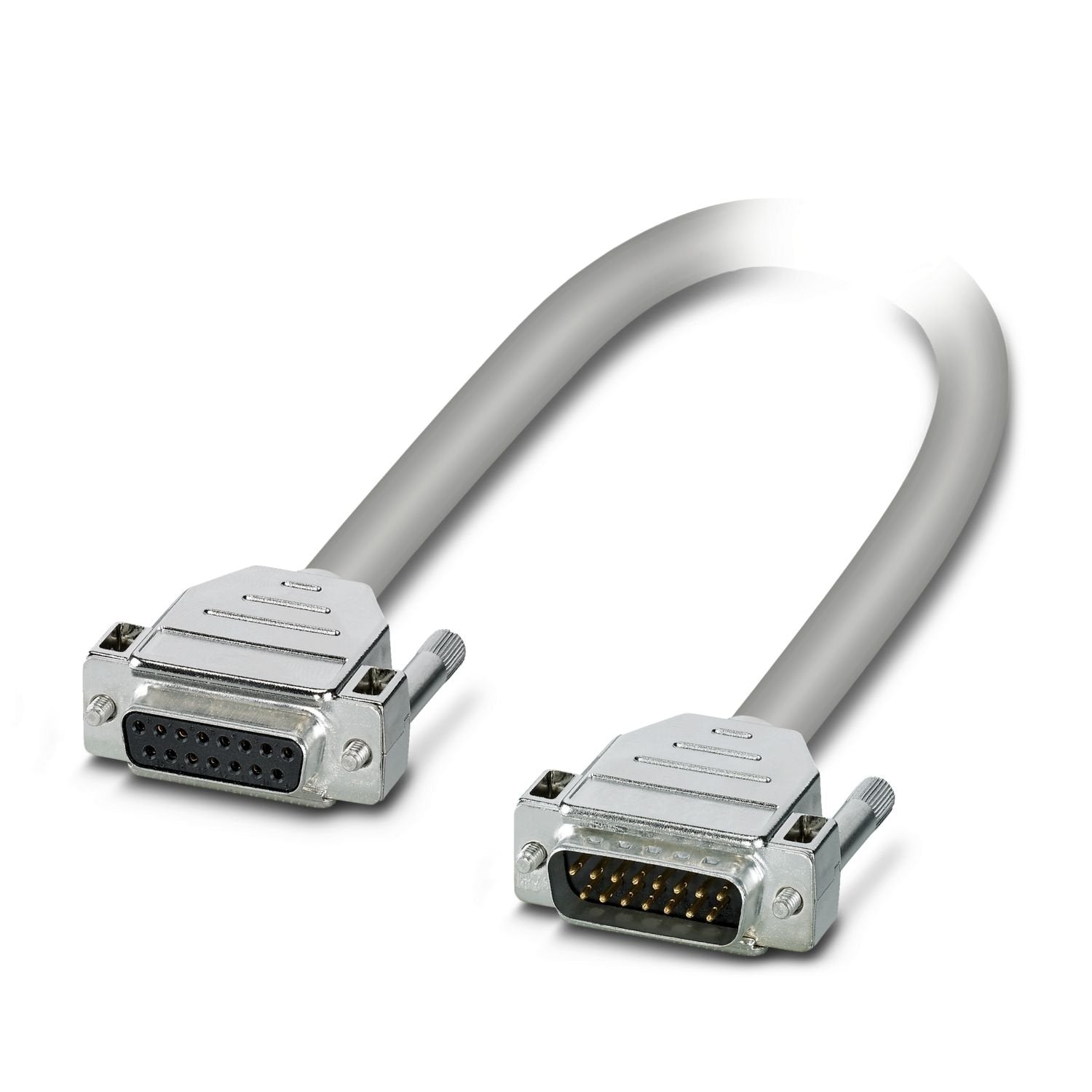 Assembled, shielded, halogen-free round cable; connection 1: D-SUB socket strip (1x 15-position); connection 2: D-SUB pin strip (1x 15-position); cable length: 2 m