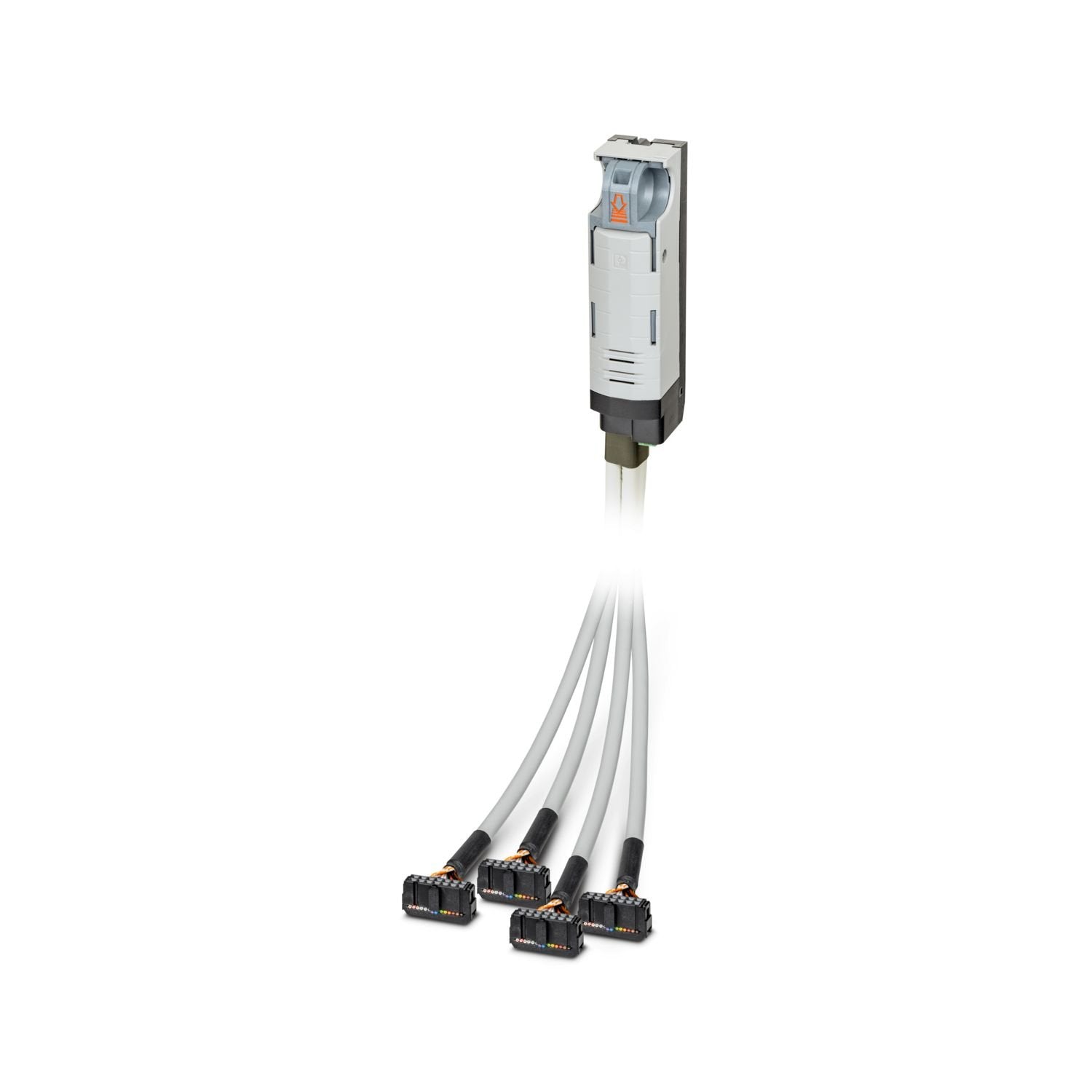 VIP VARIOFACE front adapter, with connected system cables for ControlLogix® 1756 I/O. Up to 4 x 8 channels can be connected.